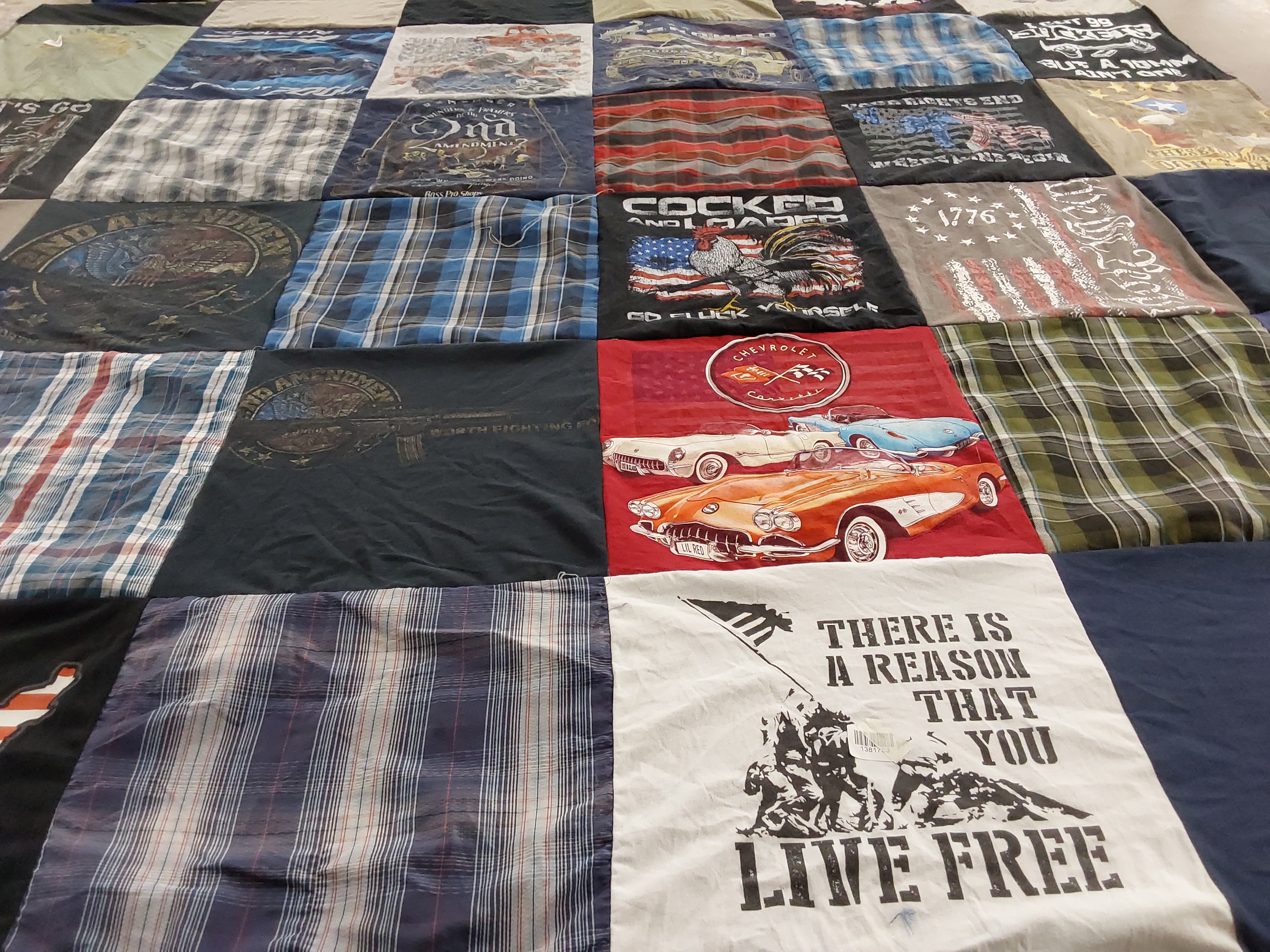 T-shirt quilt with cars, americana themes by Jessica from NC