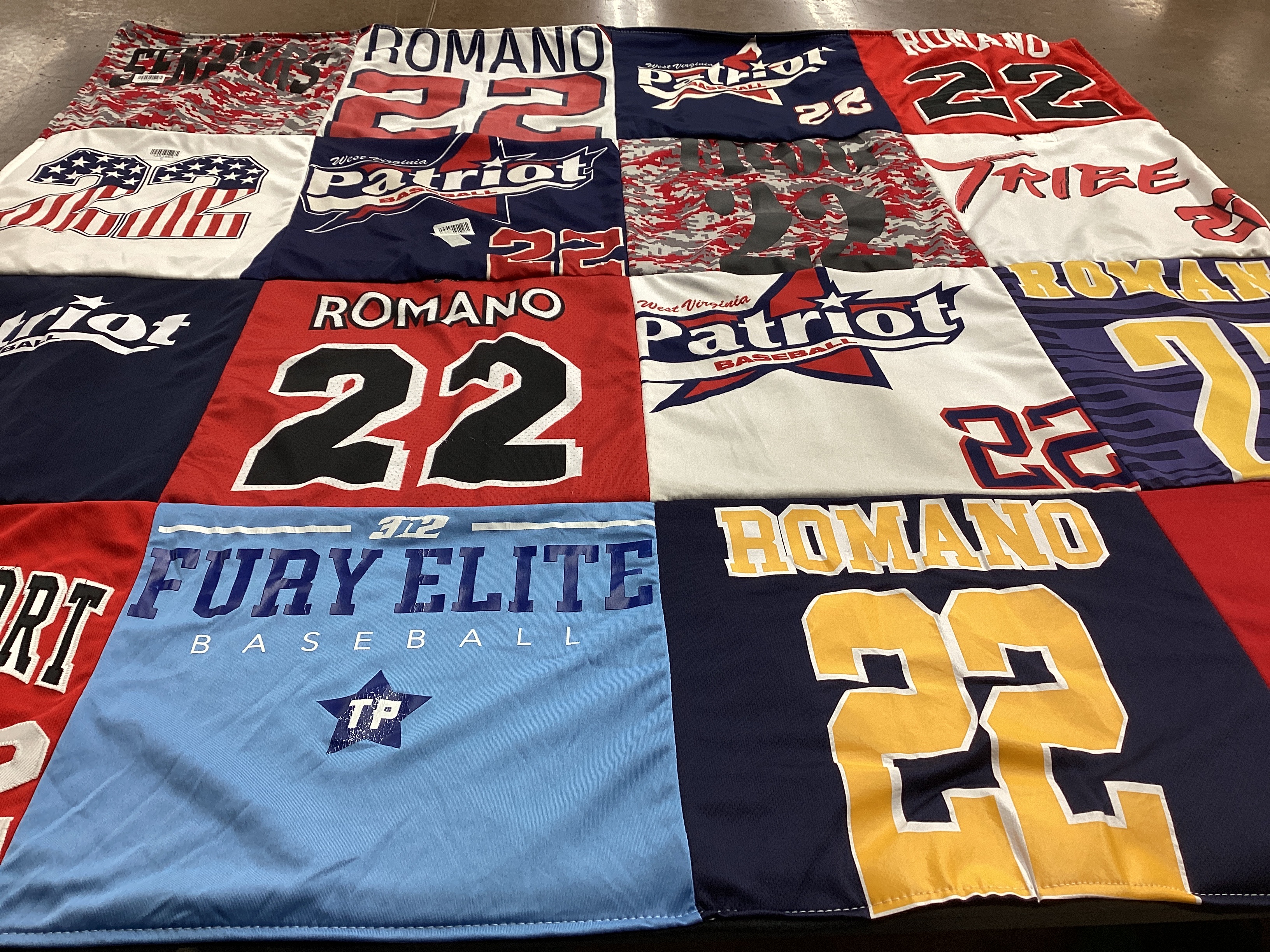 T-shirt quilt with baseball themes by Amy from WV