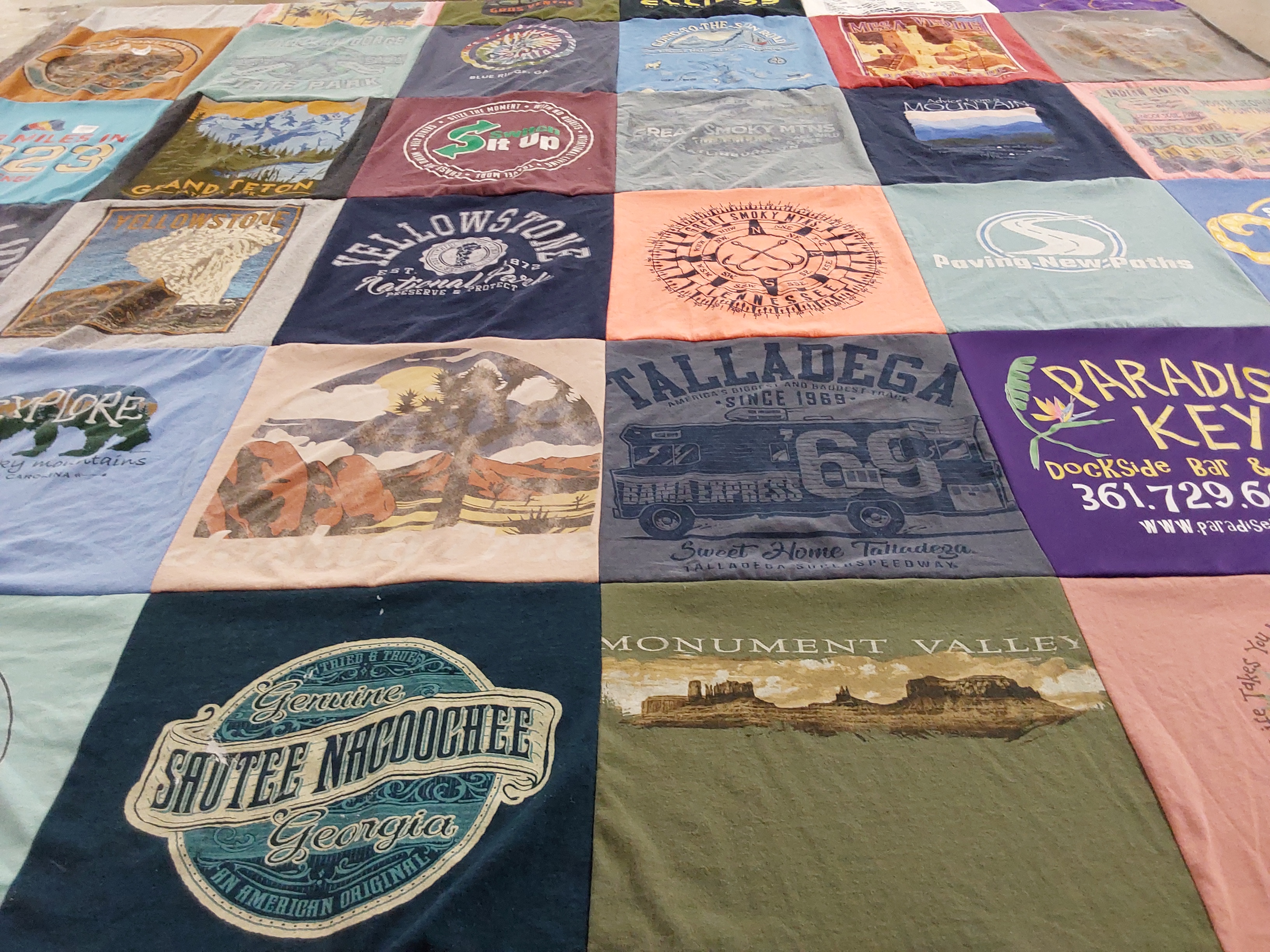 T-shirt quilt with national parks, travel themes by Mary from GA
