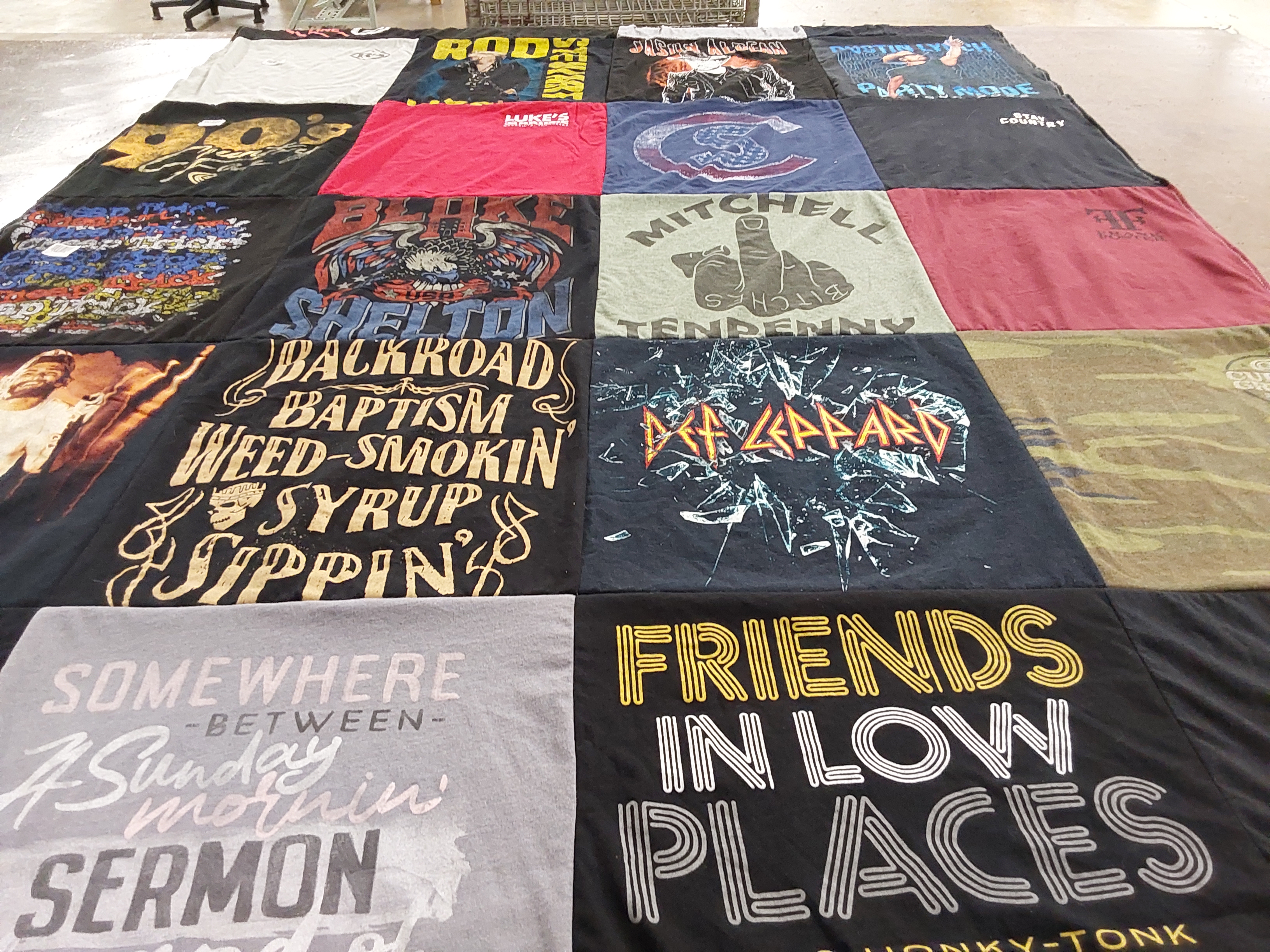 T-shirt quilt with country music, rock music themes by Bettie from LA