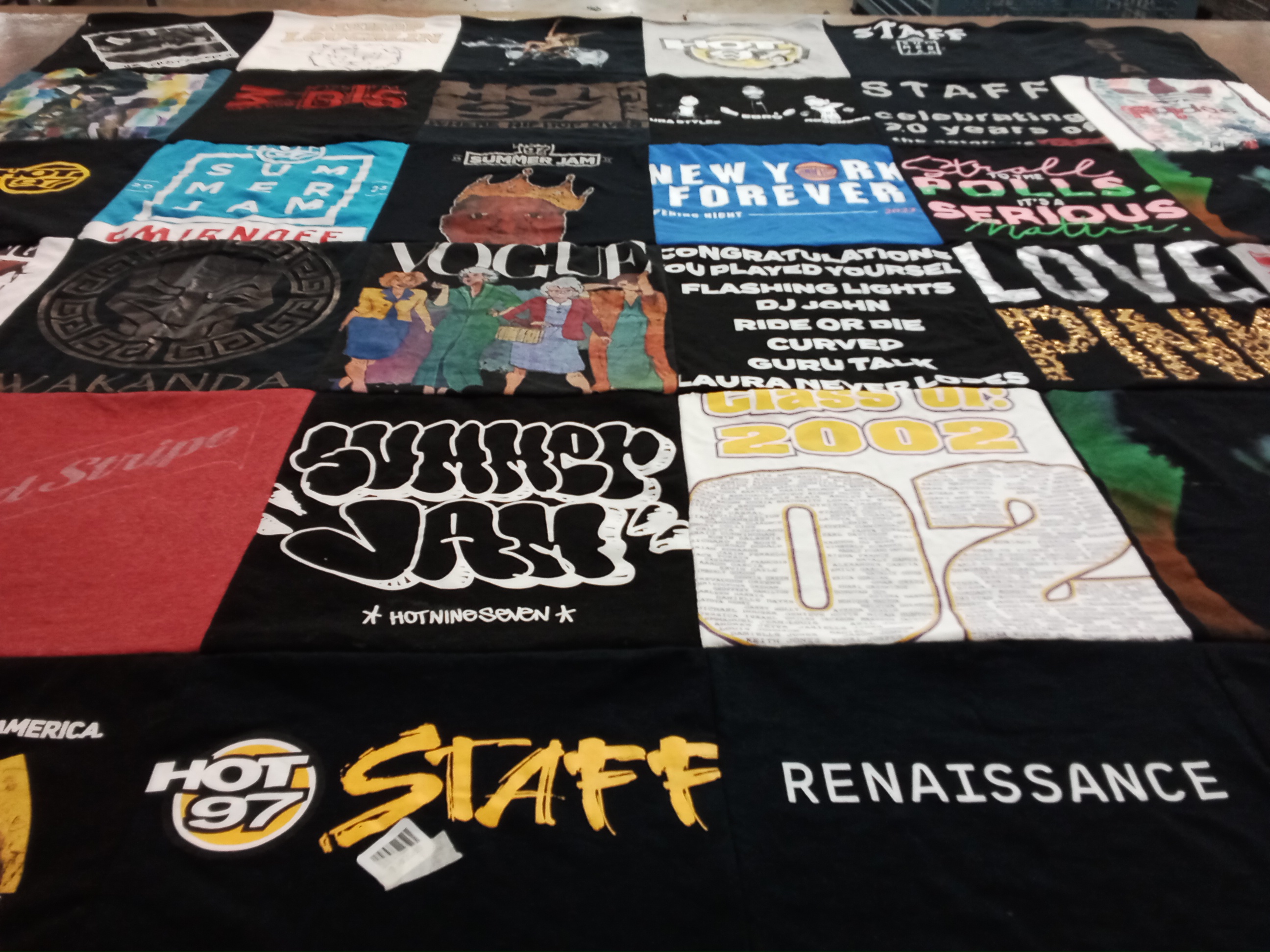 T-shirt quilt with music, events themes by Melinda from NY