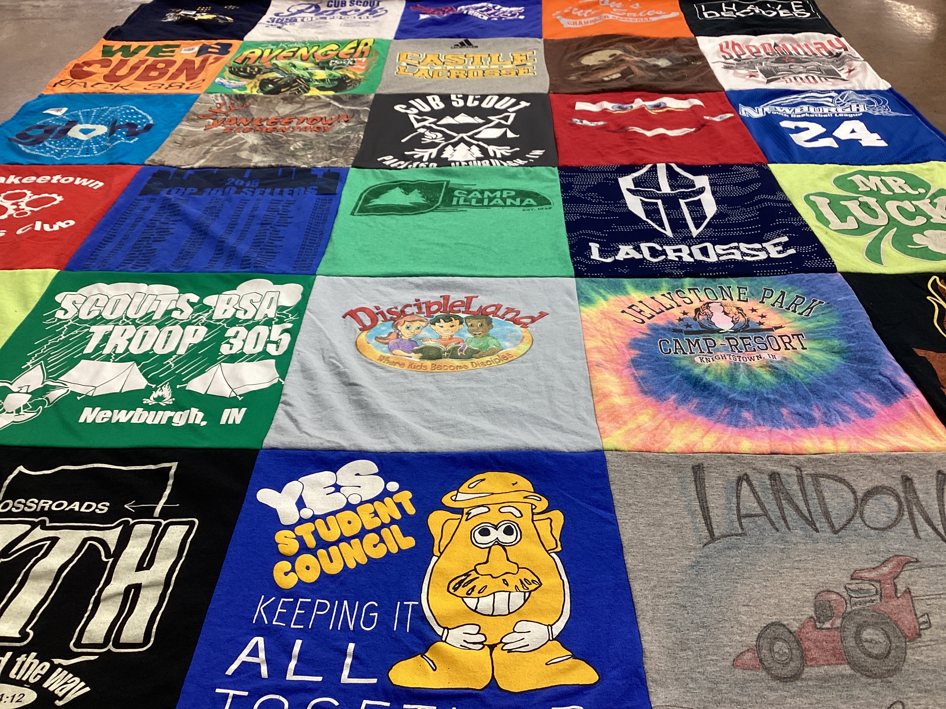 T-shirt quilt with scouting, camping themes by Jen from IN