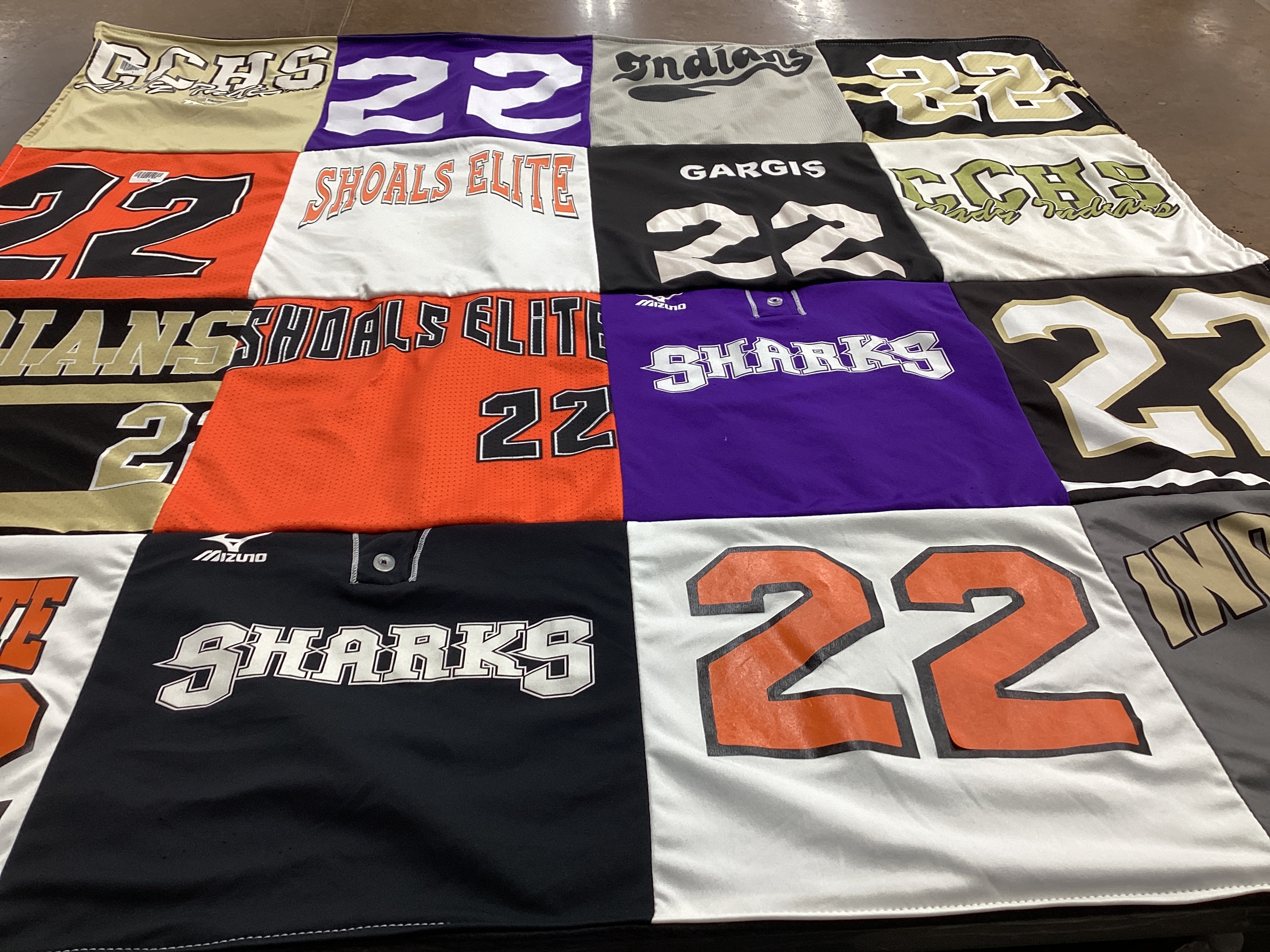 T-shirt quilt featuring sharks, indians by Cora from AL