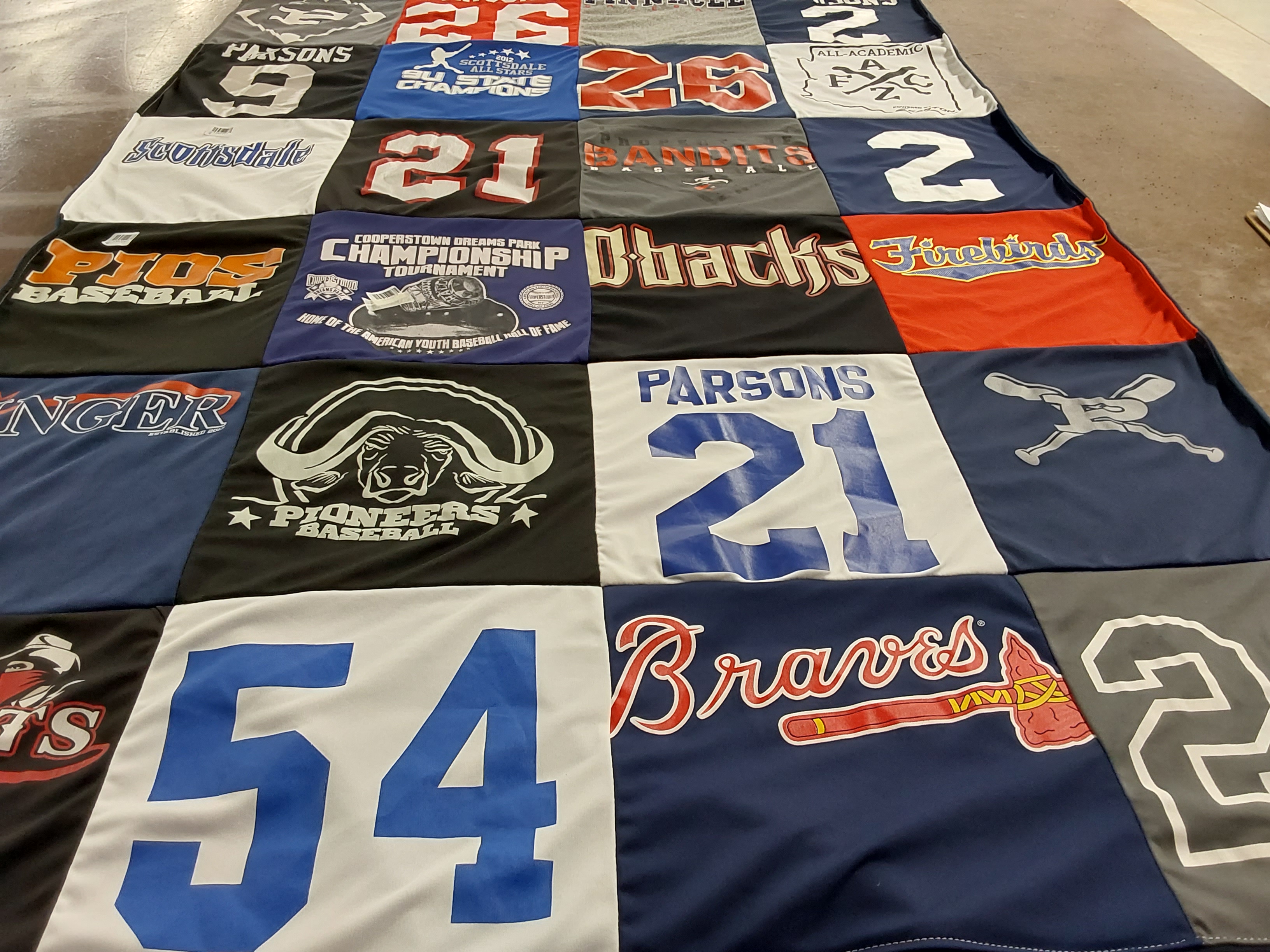T-shirt quilt featuring pioneers baseball, bandits baseball by Jessica from AZ