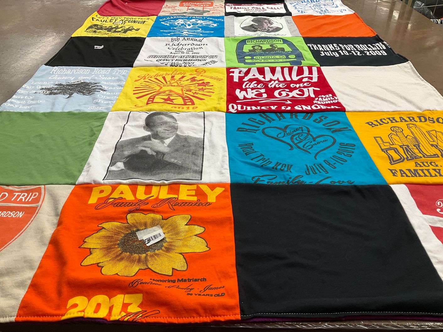 T-shirt quilt with family gatherings, reunions themes by Michelle from KS