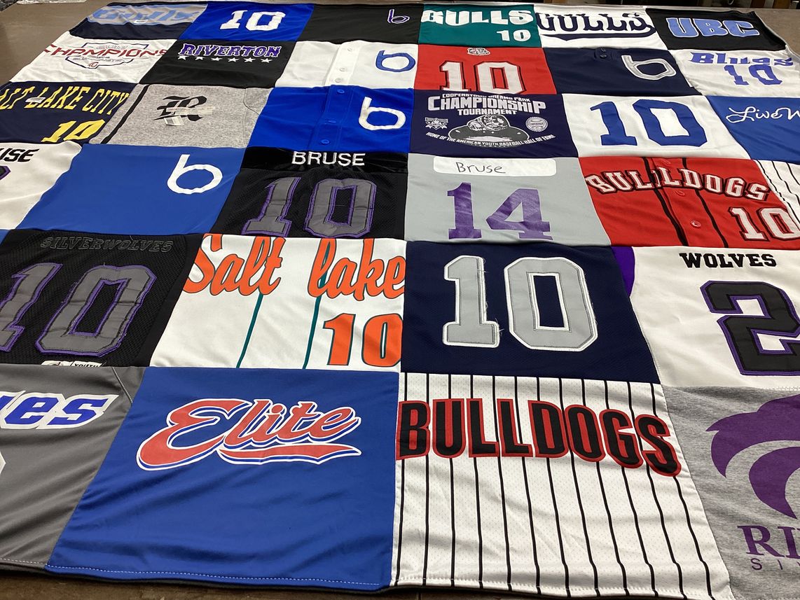 T-shirt quilt featuring bulldogs, silverwolves by Rachelle from UT