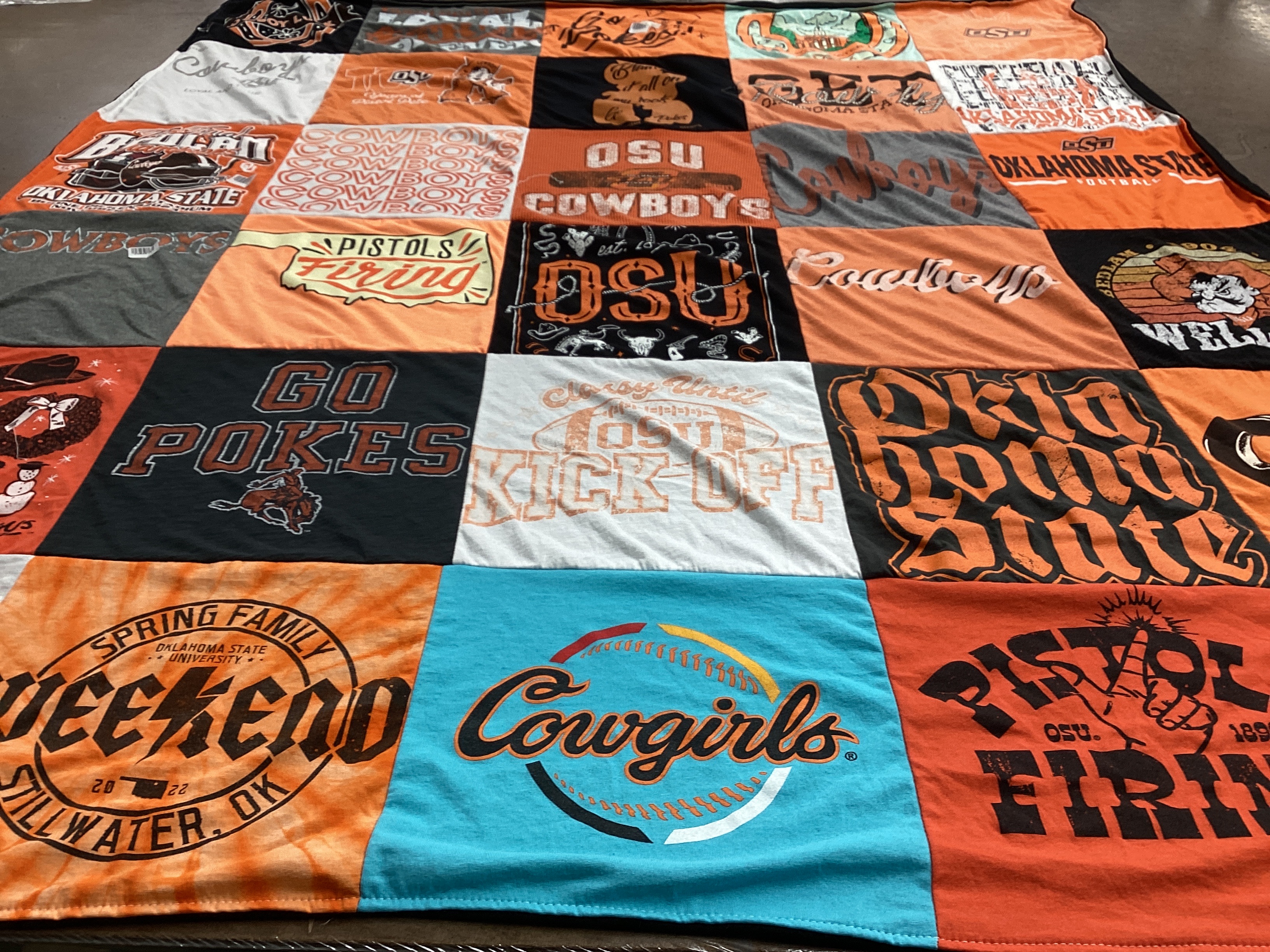 T-shirt quilt featuring oklahoma state cowboys by Kerri from OK