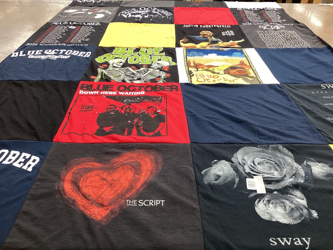 T-shirt quilt with music, concerts themes by Monica from TX