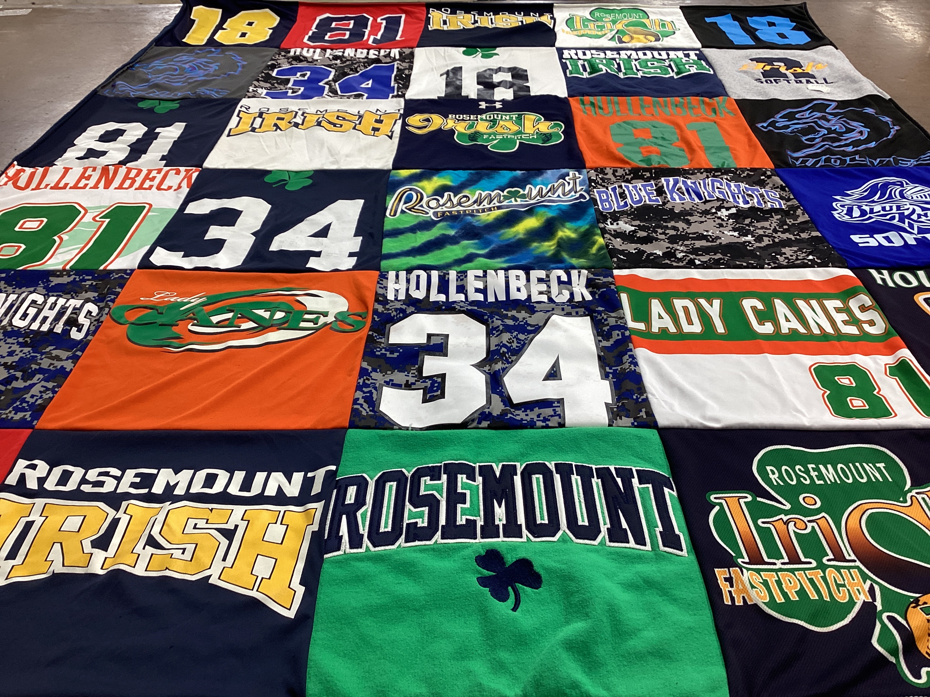 T-shirt quilt featuring rosemount irish, hollenbeck by Christine from MN