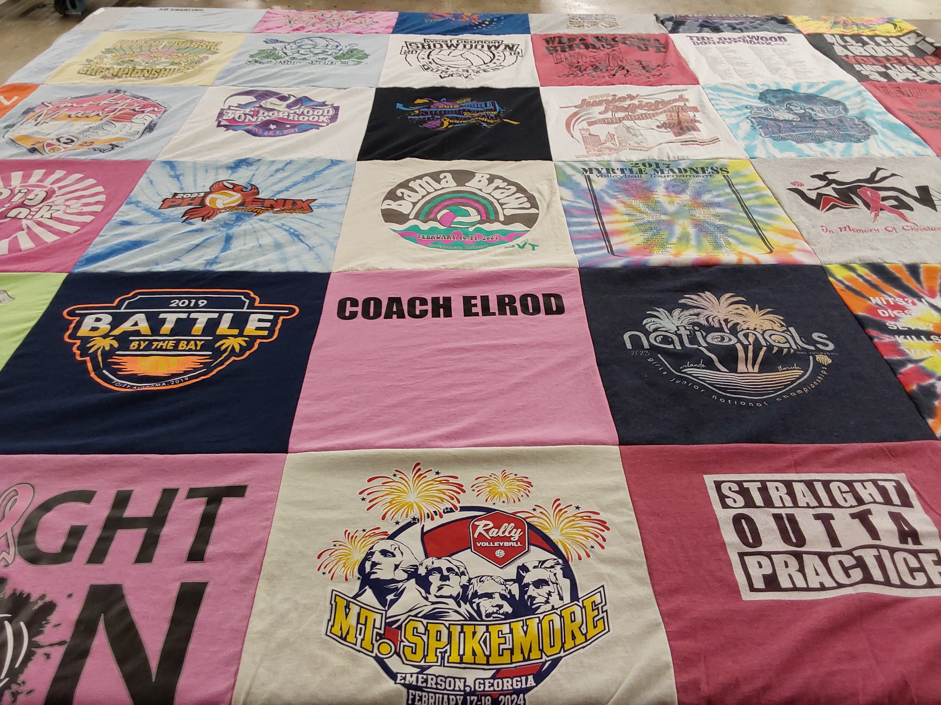 T-shirt quilt with sports, volleyball themes by Kimberly from GA