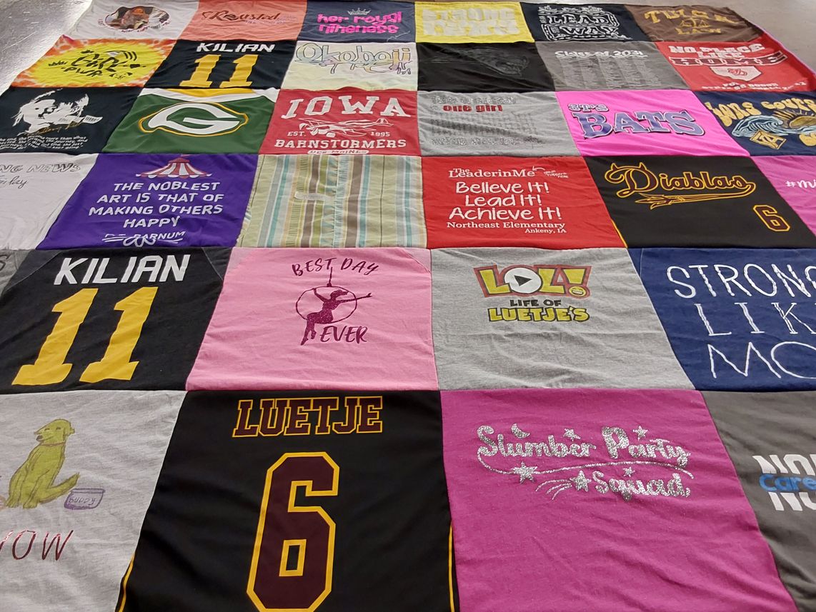 T-shirt quilt from northeast elementary school by Laura from IA