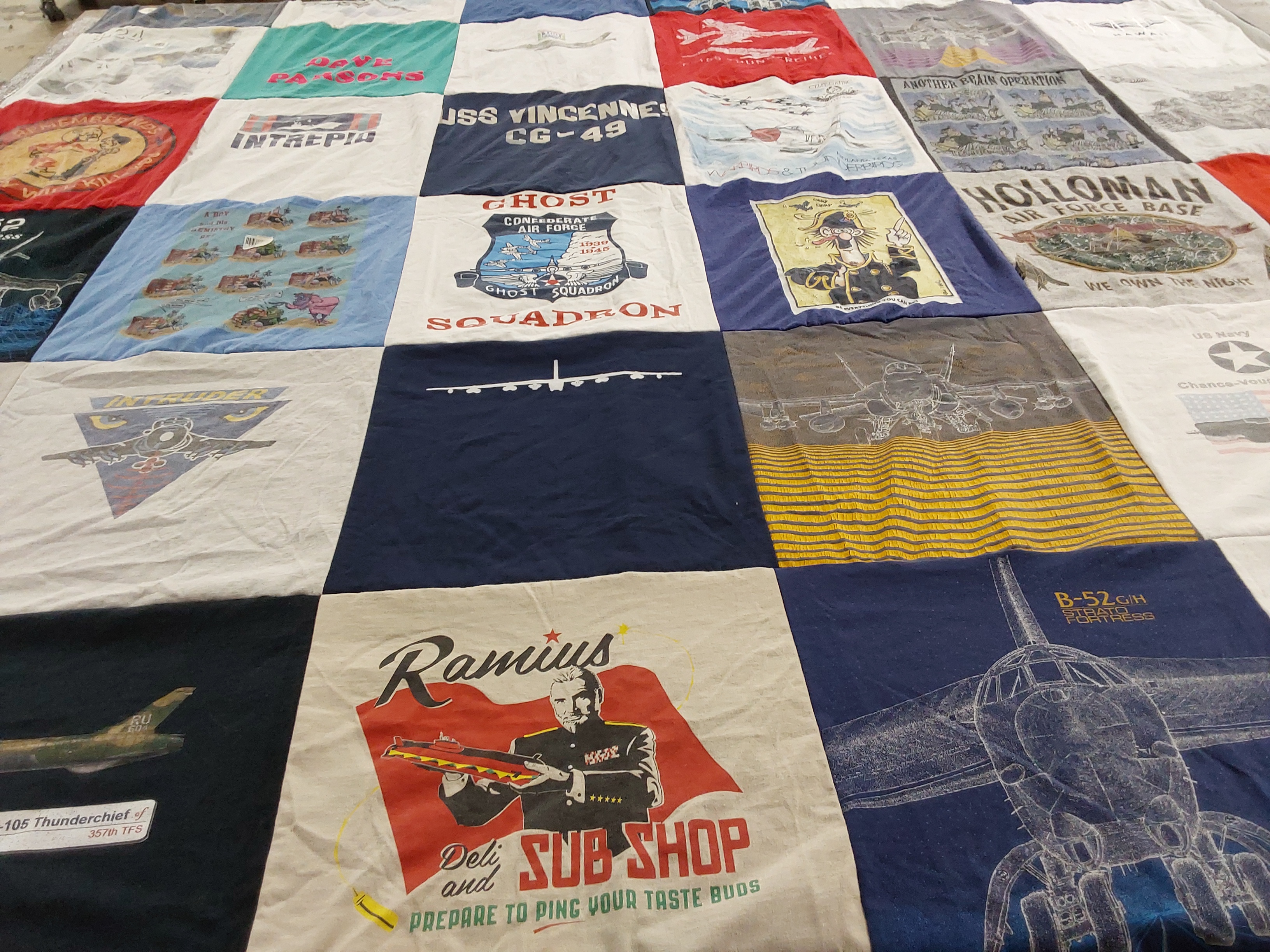 T-shirt quilt with aviation, military themes by shawna from CO