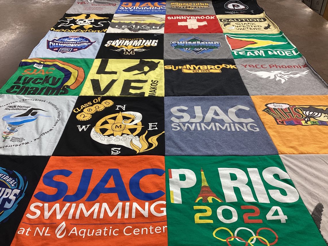 T-shirt quilt featuring sjac swimming by Teddi from PA