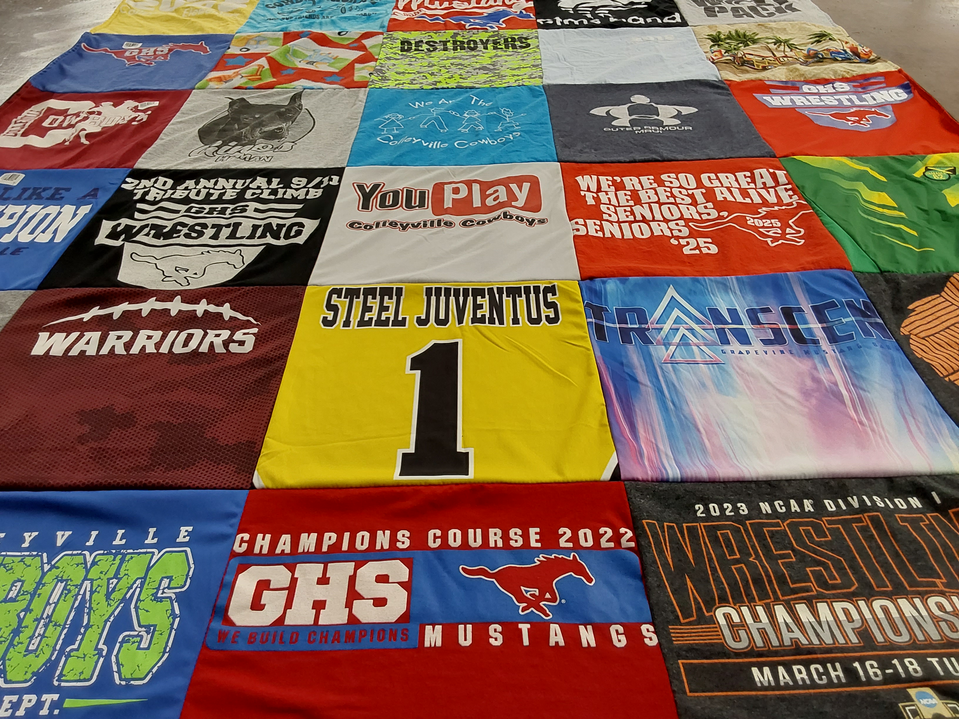 T-shirt quilt featuring colleyville mustangs by Rachel from TX