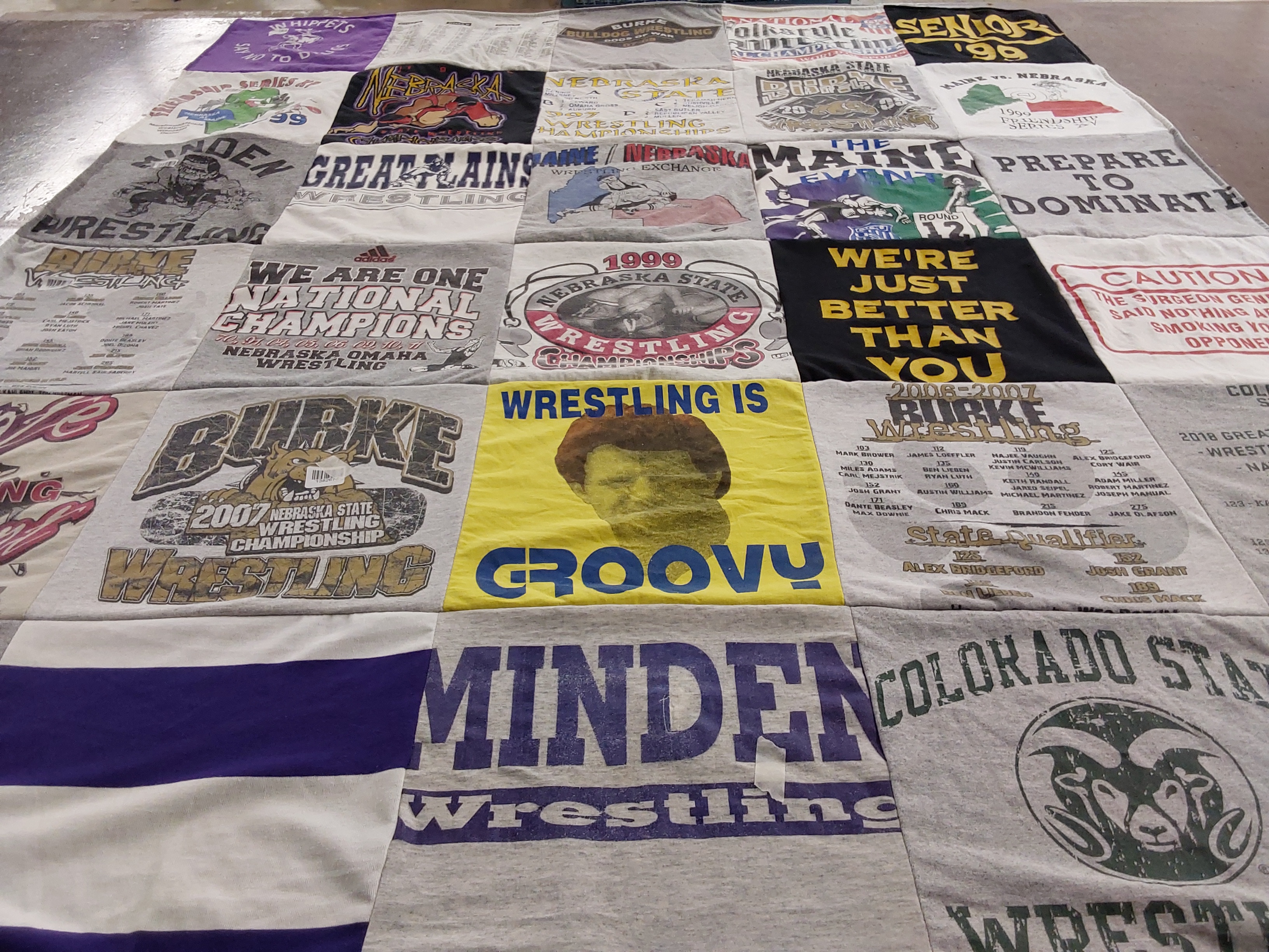 T-shirt quilt featuring burke wrestlers by Katy from CO