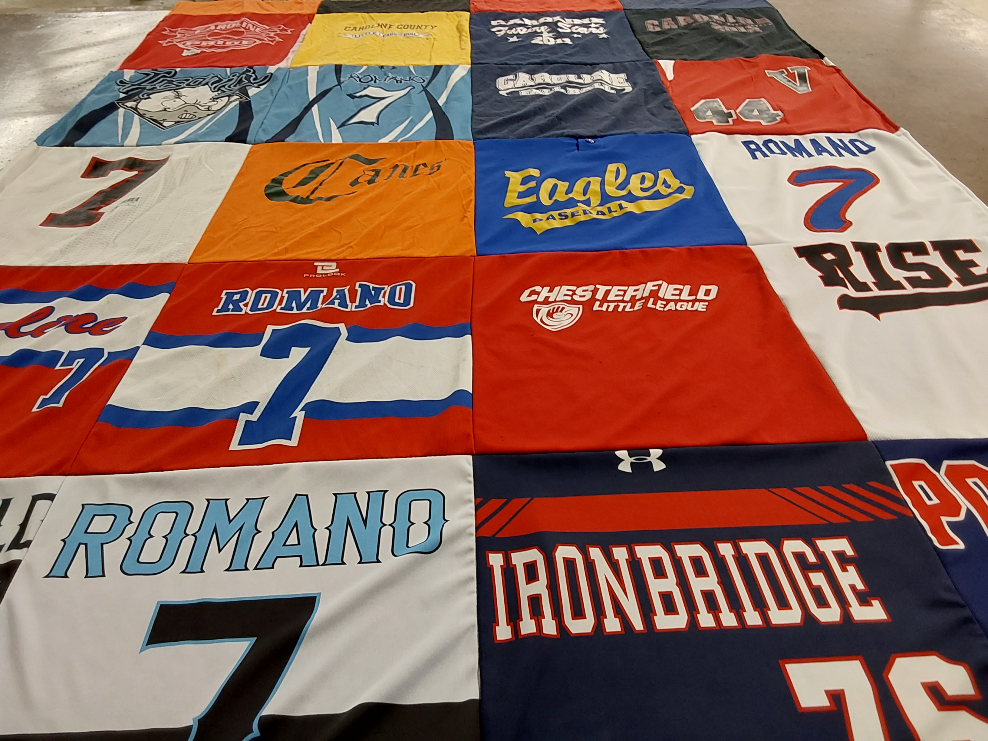 T-shirt quilt with baseball, little league themes by Christina from VA