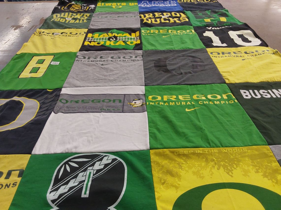 T-shirt quilt featuring oregon ducks by Taylor from HI