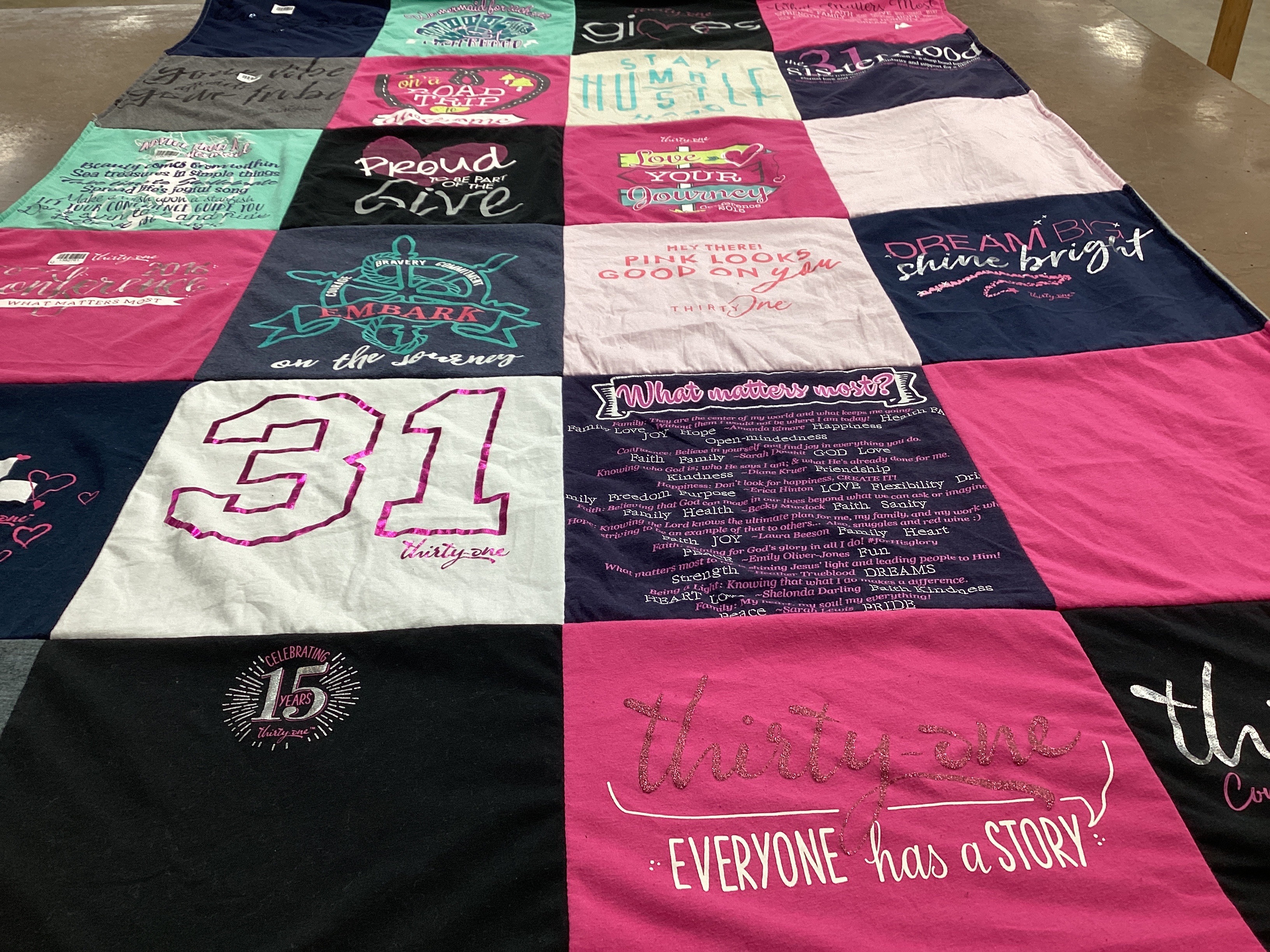T-shirt quilt with personal growth, motivational messages themes by Tiffany from MI