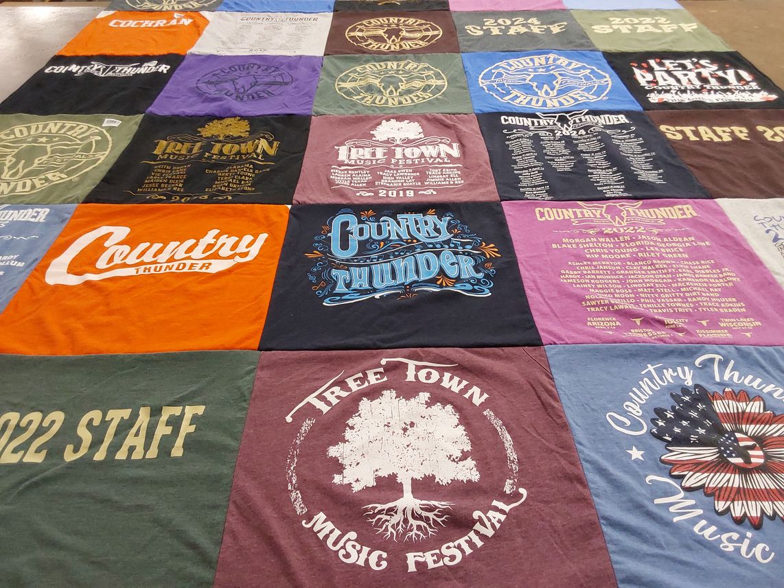 T-shirt quilt with country music, music festivals themes by Sandy from NE