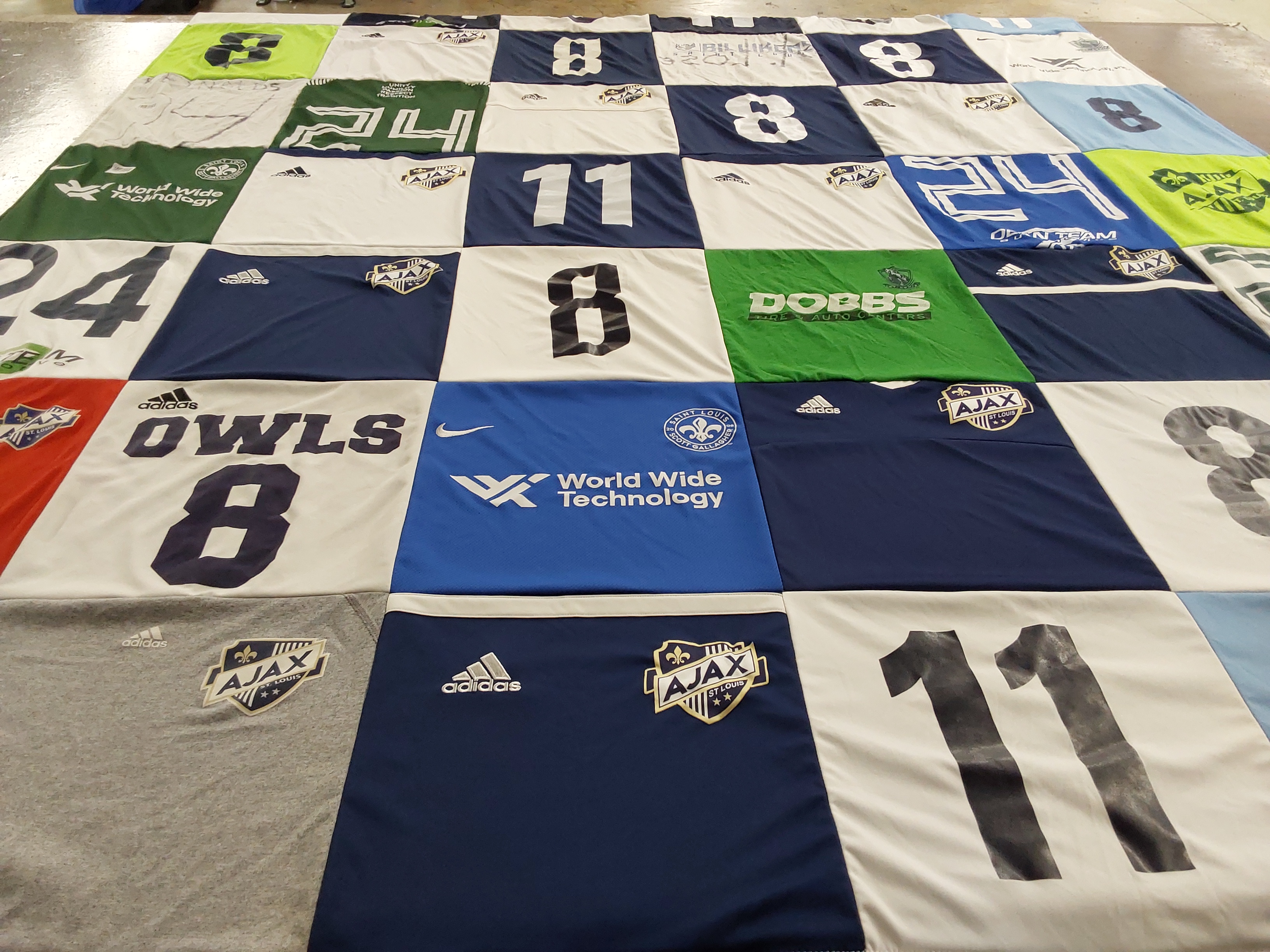 T-shirt quilt with soccer, sports themes by Danielle from MO