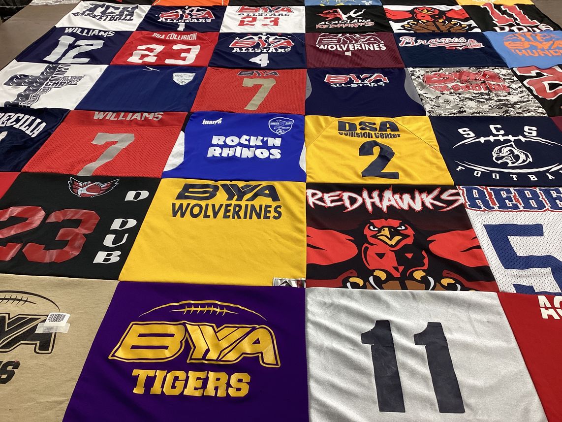 T-shirt quilt featuring byu wolverines, redhawks by Susan from LA