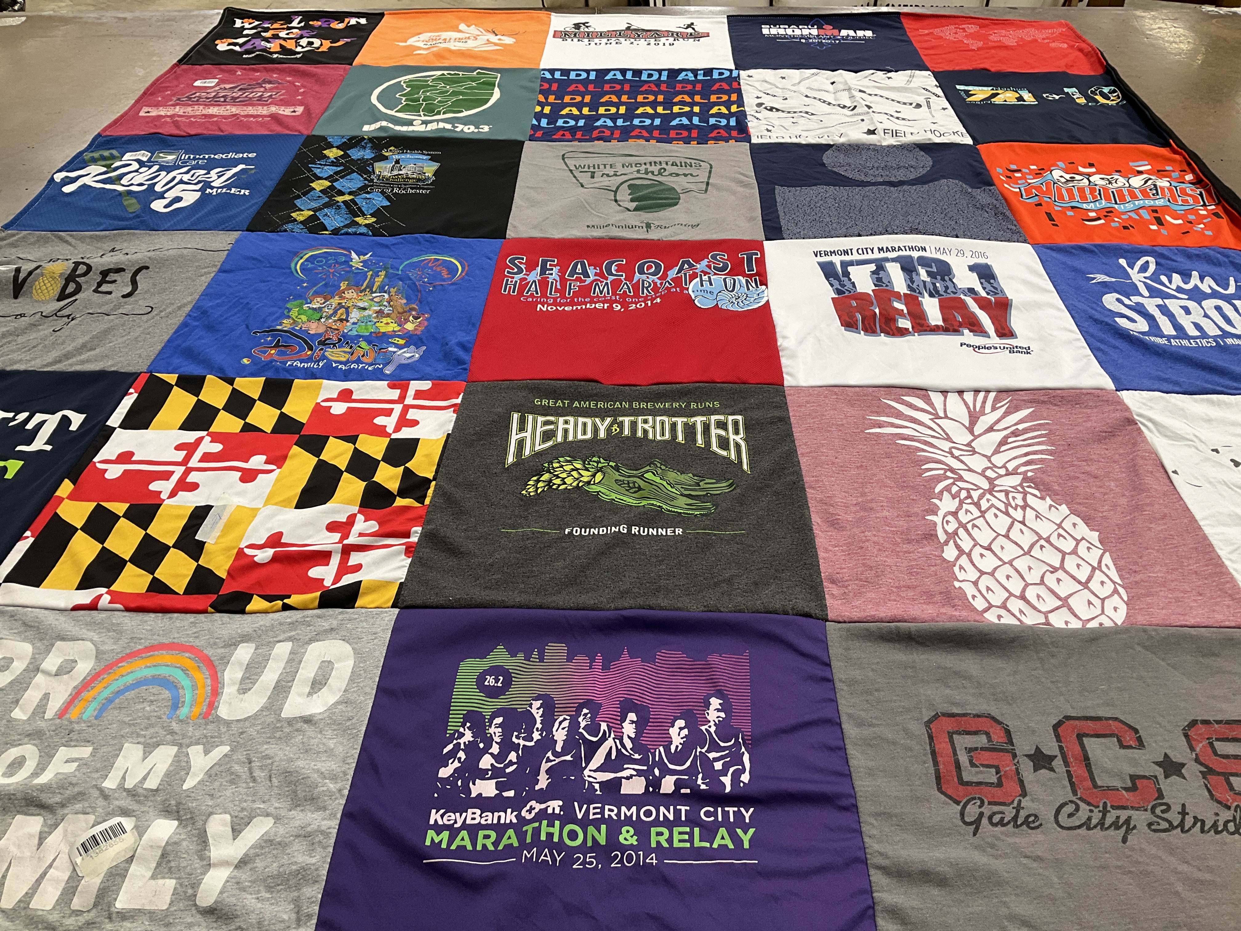 T-shirt quilt with running, marathons themes by Lori from NH
