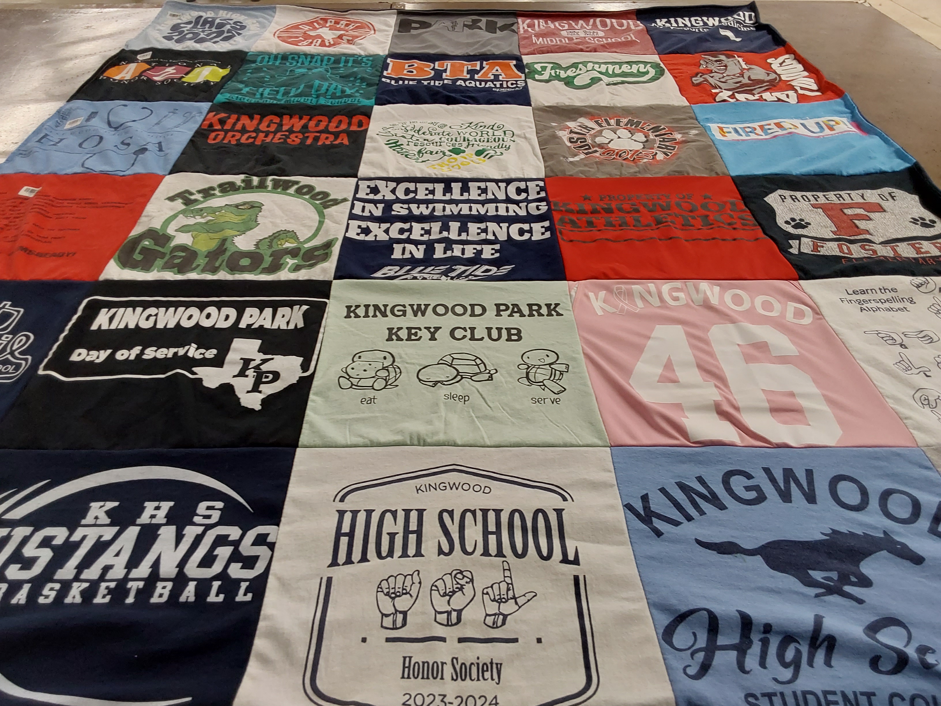 T-shirt quilt featuring kingwood park gators, khs mustangs basketball by Anca from TX