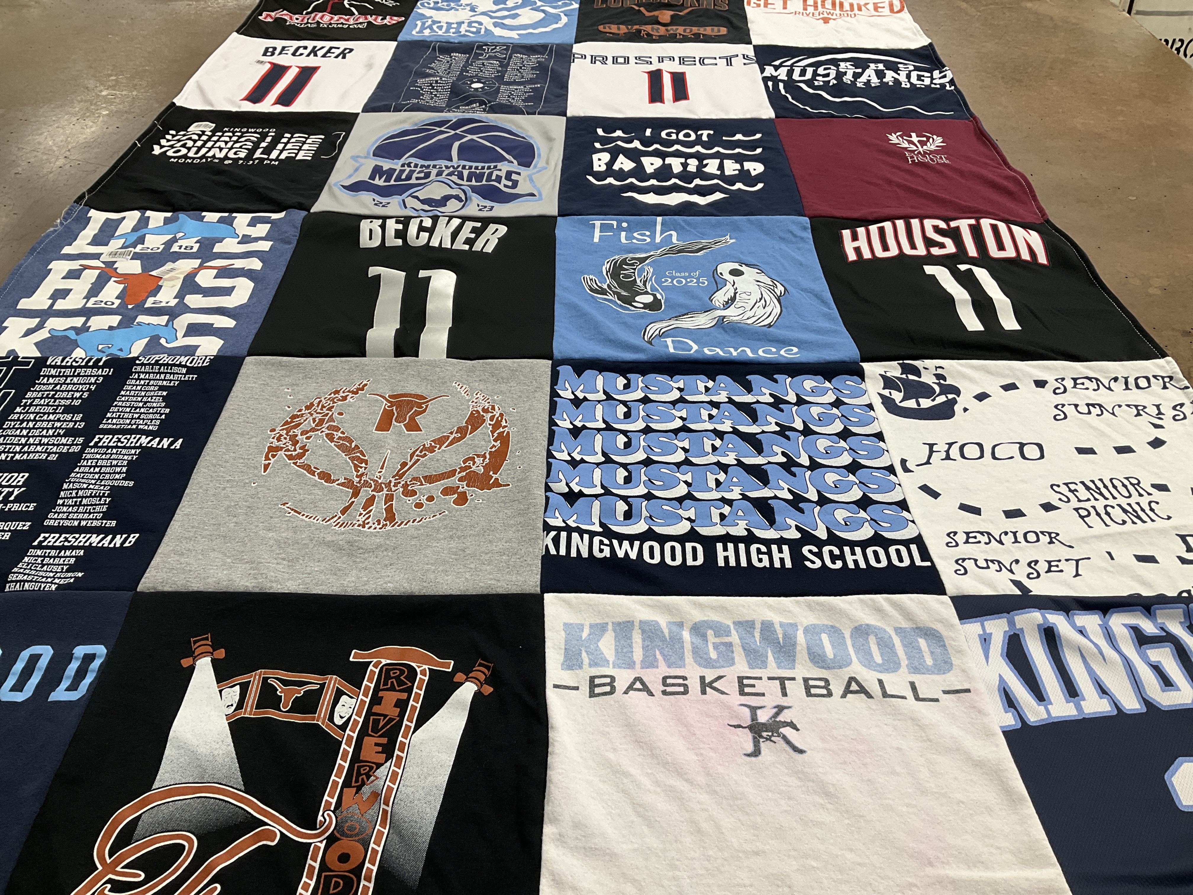 T-shirt quilt featuring kingwood basketball, kingwood mustangs by Katy from TX
