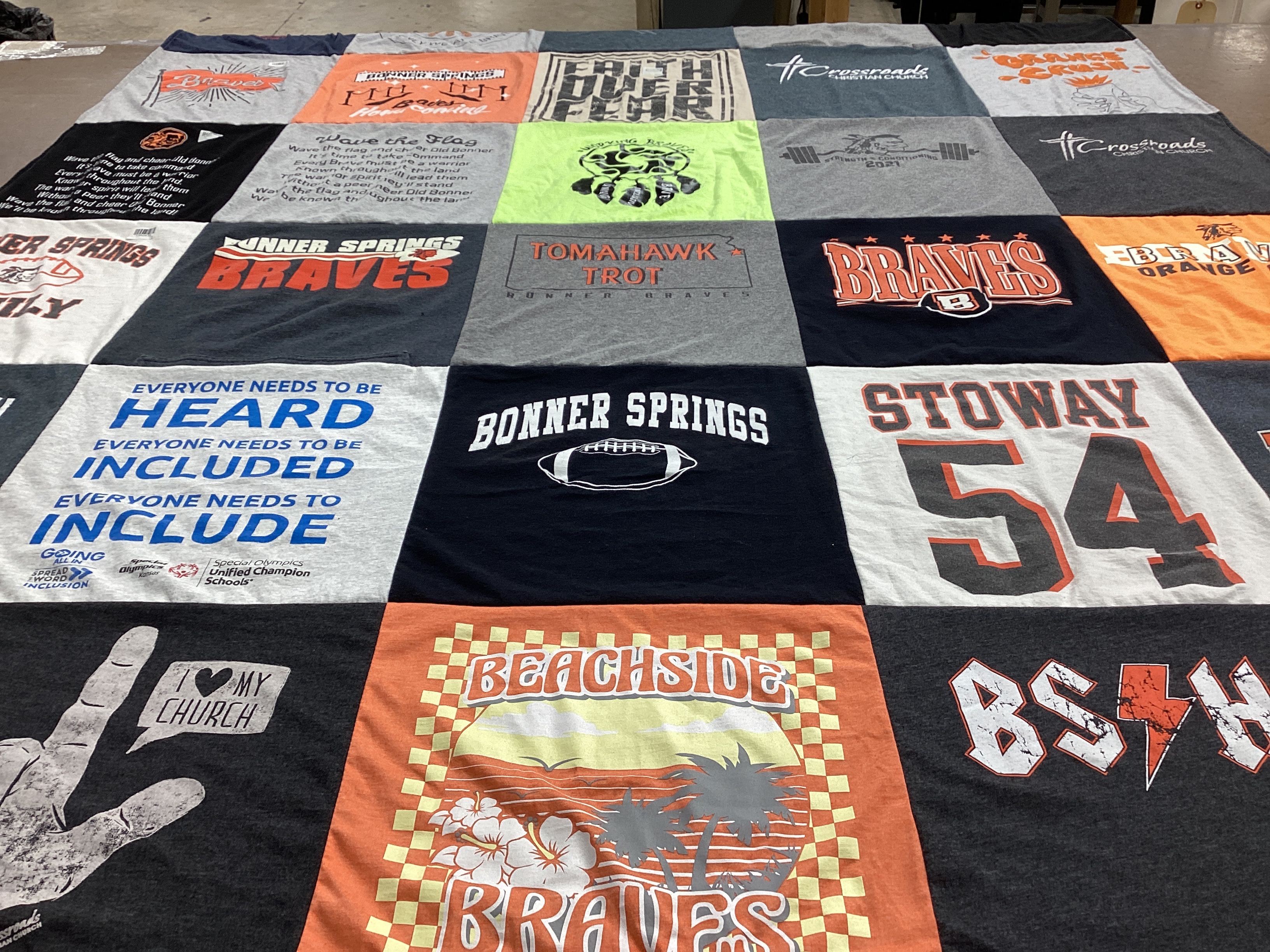 T-shirt quilt featuring bonner springs braves by Teresa from KS