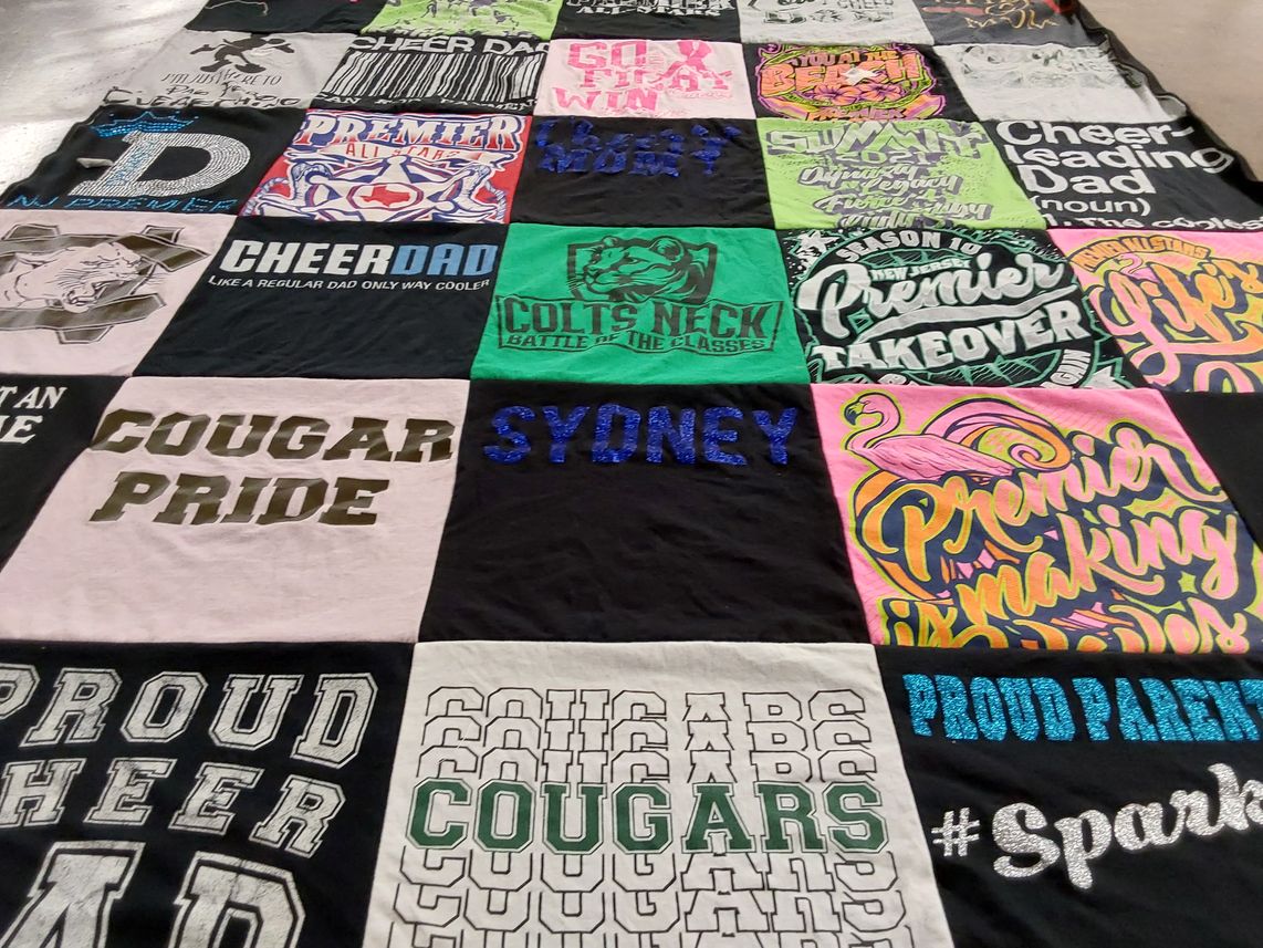 T-shirt quilt featuring colts neck high school cheerleading team by Jordan from NJ