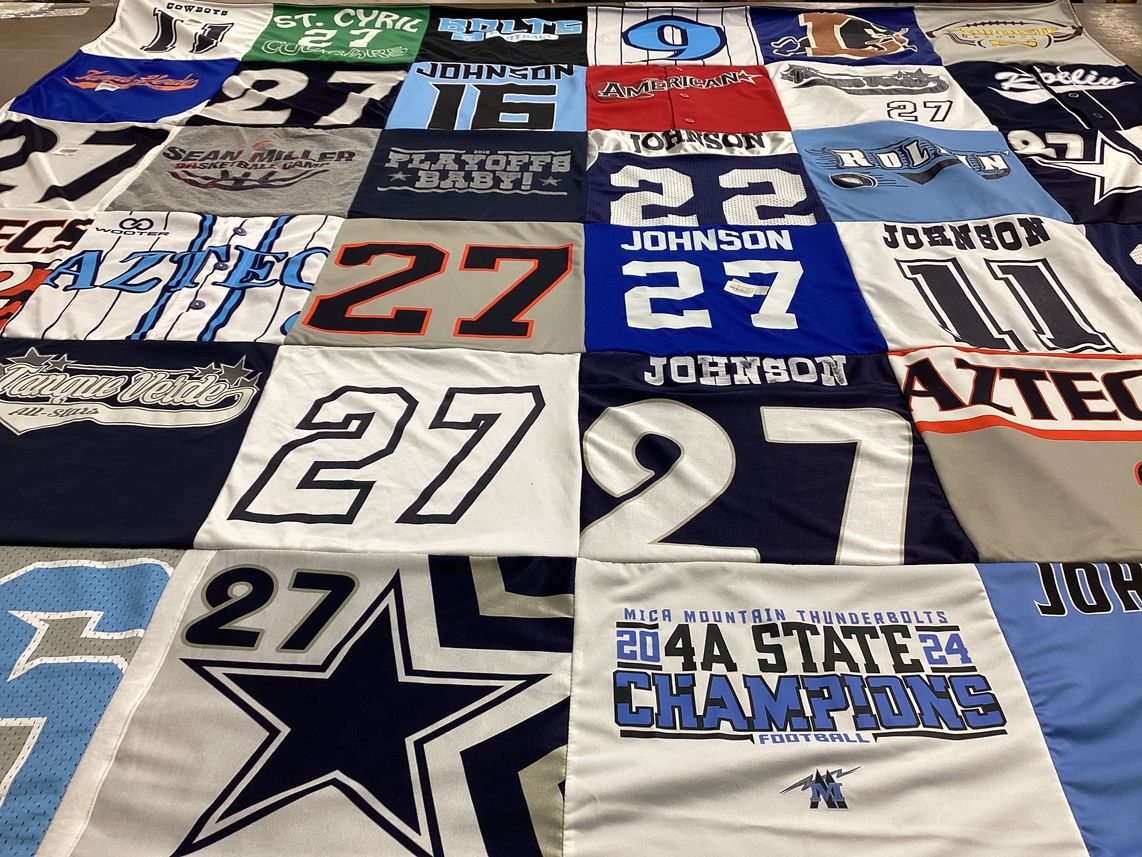 T-shirt quilt featuring mica mountain thunderbolts, san diego state aztecs by Amy from AZ