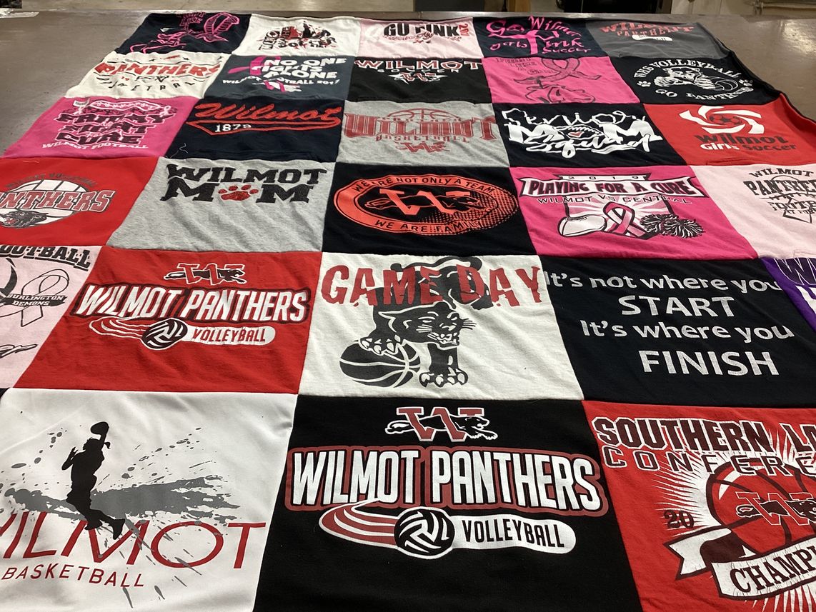 T-shirt quilt featuring wilmot panthers volleyball, wilmot panthers basketball by Rhonda from WI