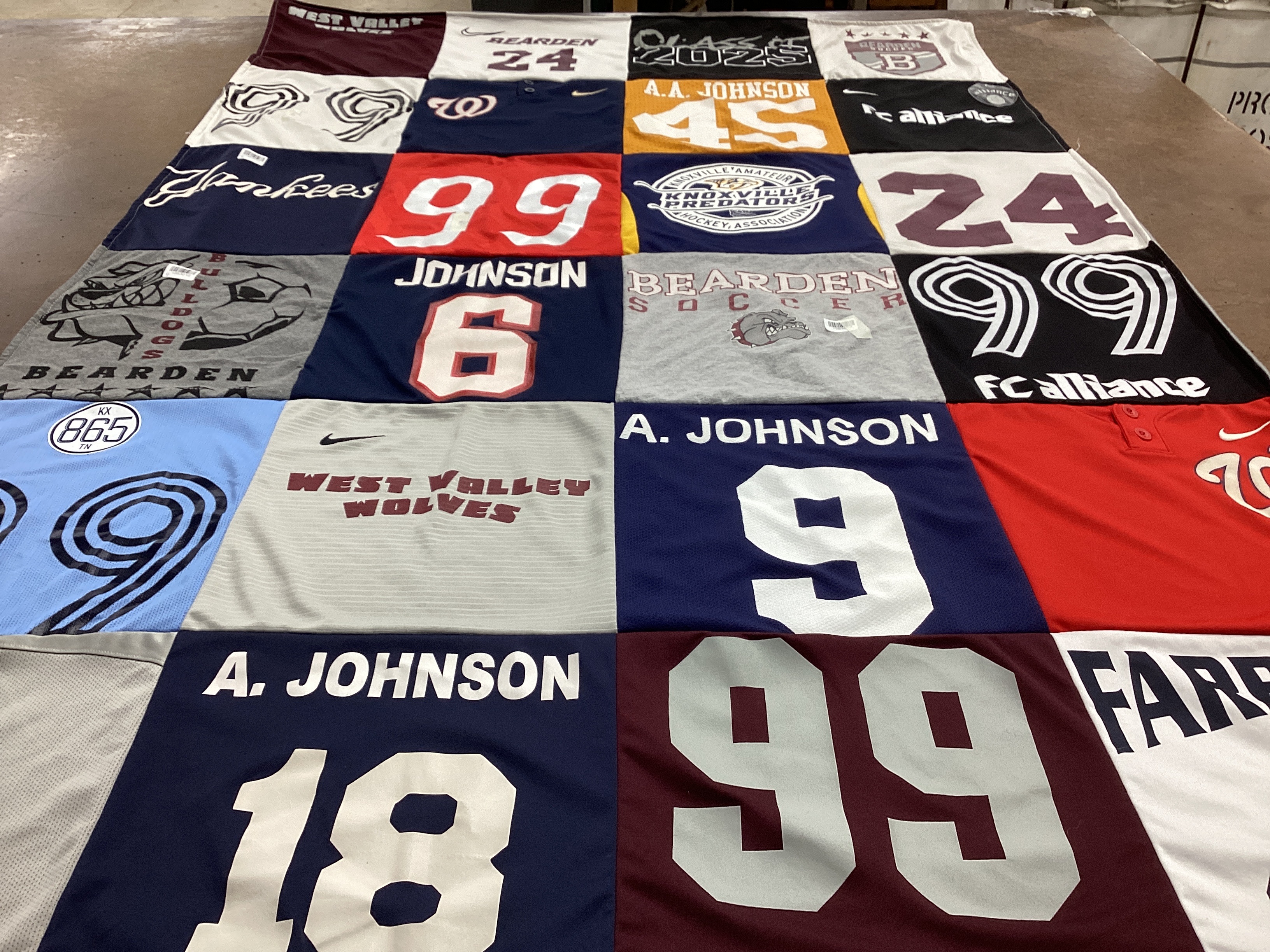 T-shirt quilt featuring west valley wolves, bearden soccer by Tanya from TN
