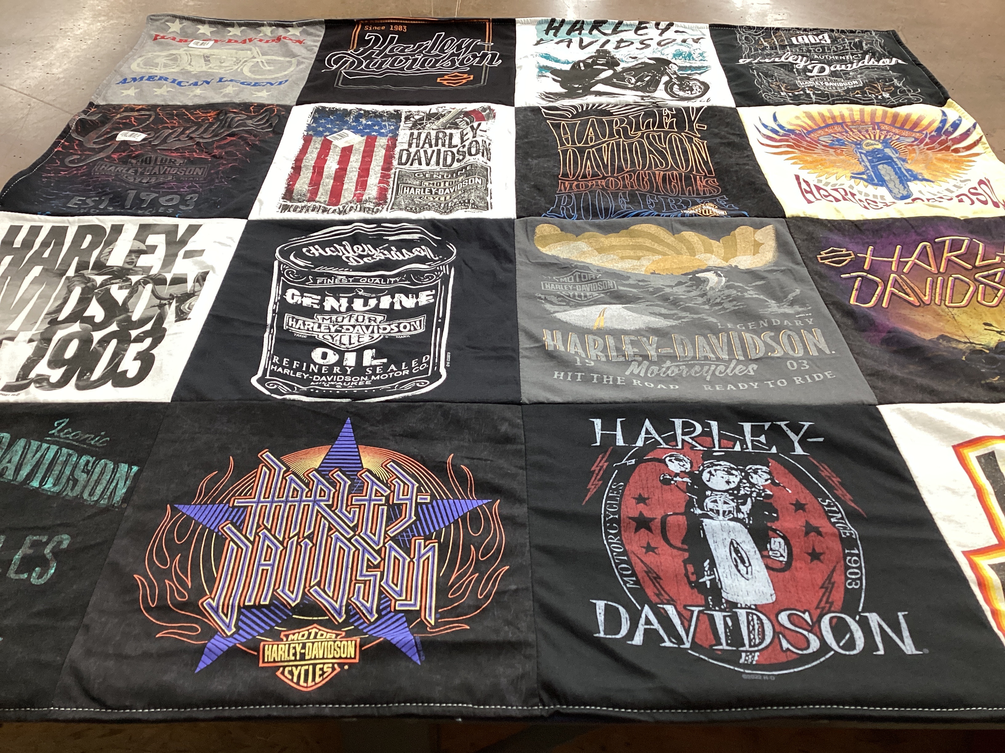 T-shirt quilt with motorcycles, biking themes by Erin from PA
