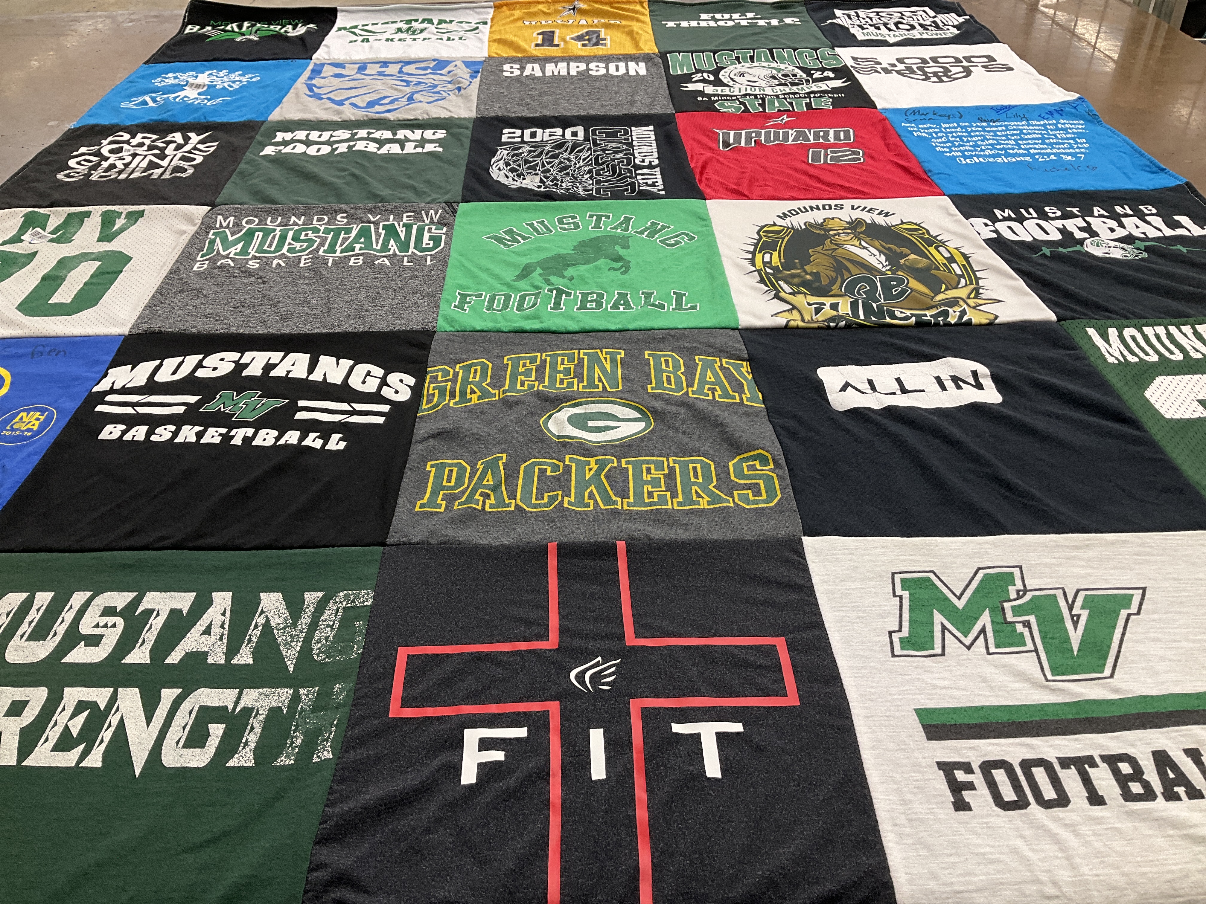 T-shirt quilt featuring mounds view mustangs basketball, mounds view mustangs football by julie from MN