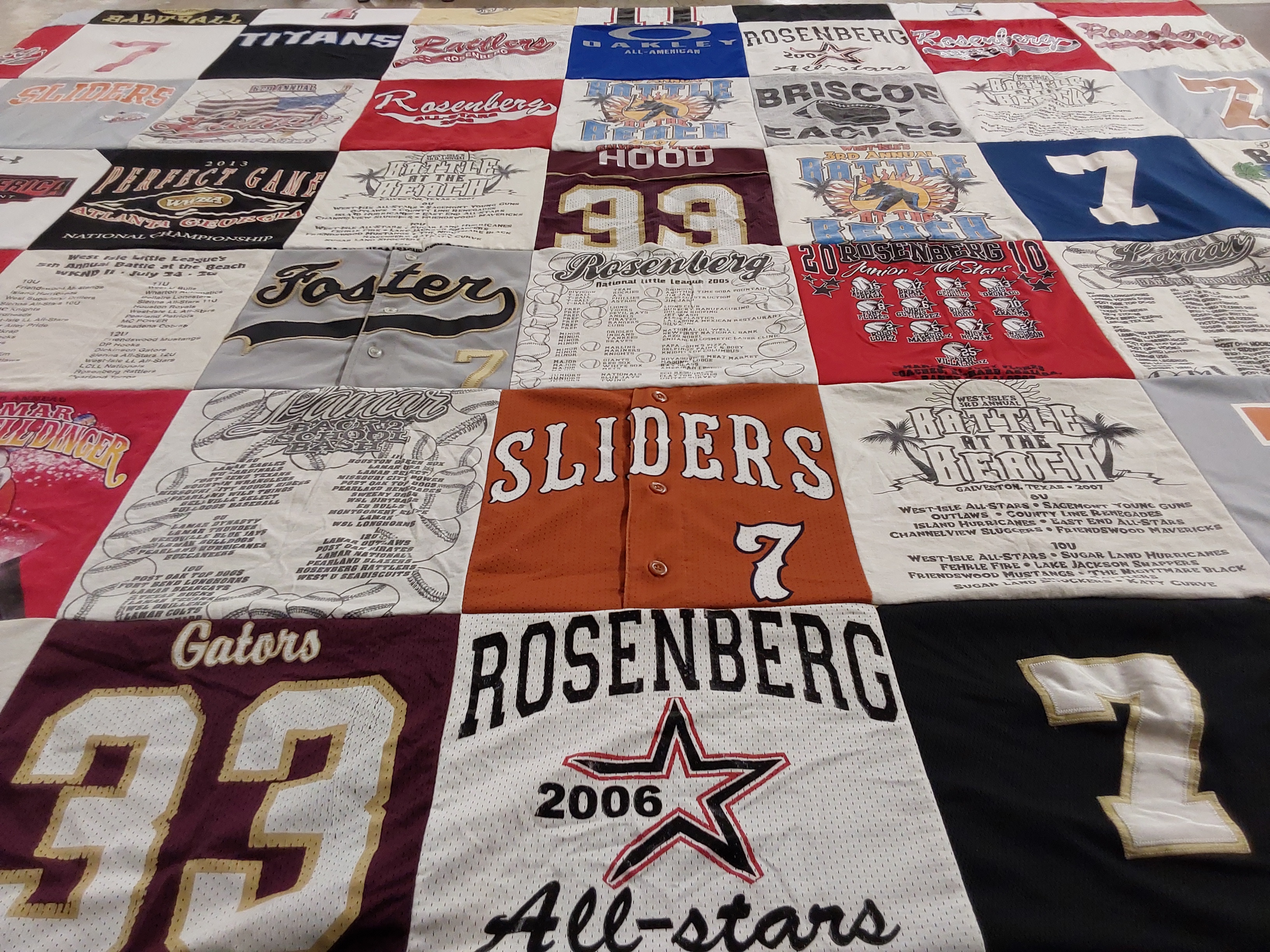 T-shirt quilt featuring rosenberg all-stars, sliders by Sharon from TX