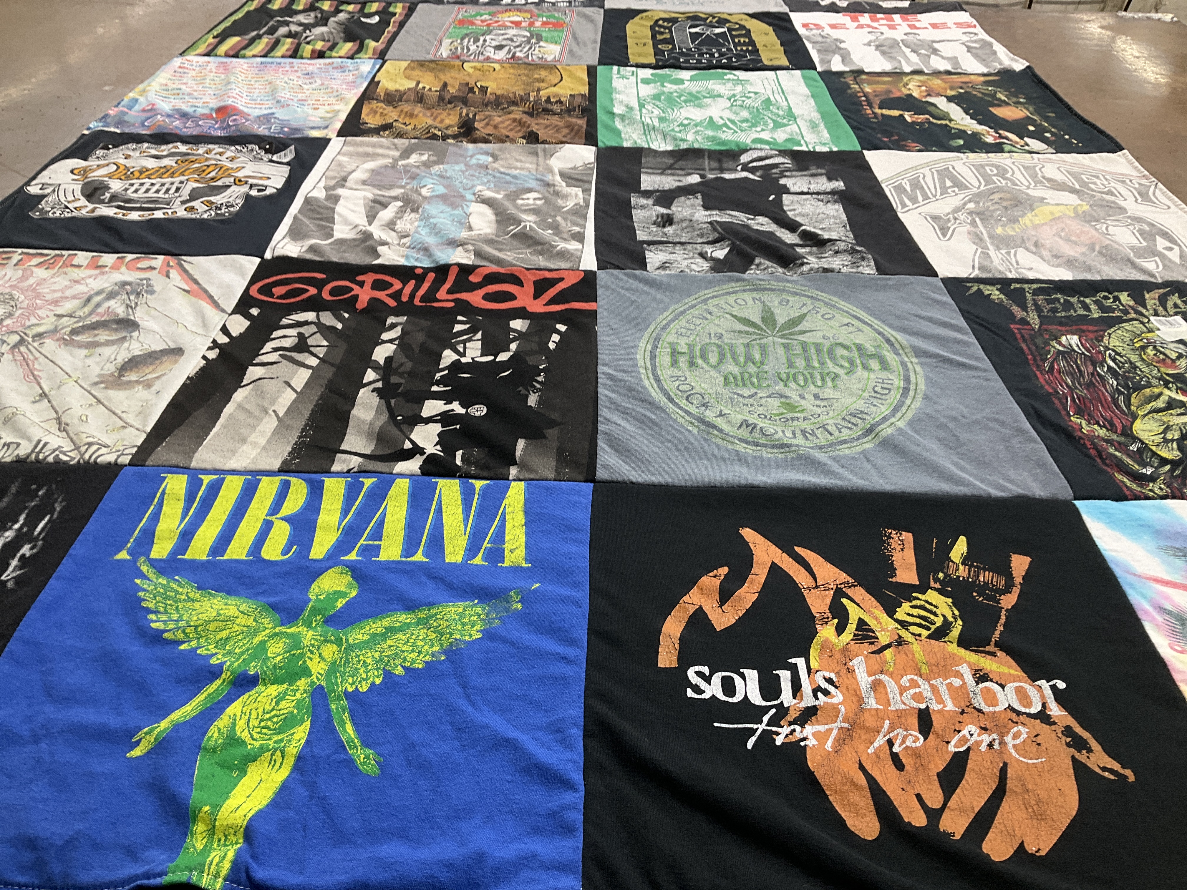 T-shirt quilt with music, rock themes by Kristin from GA