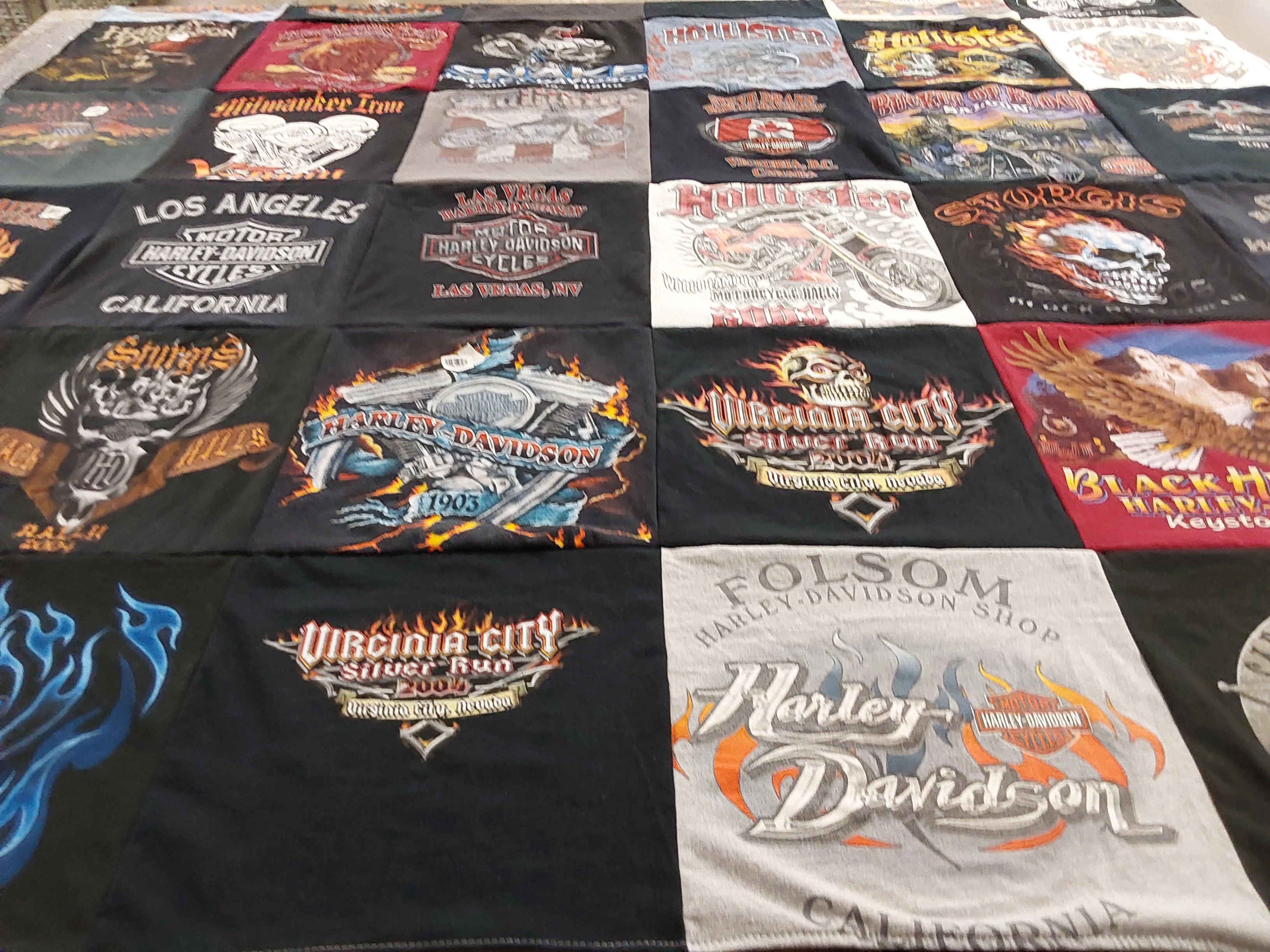 T-shirt quilt with motorcycles, biking themes by Stephanie from OR