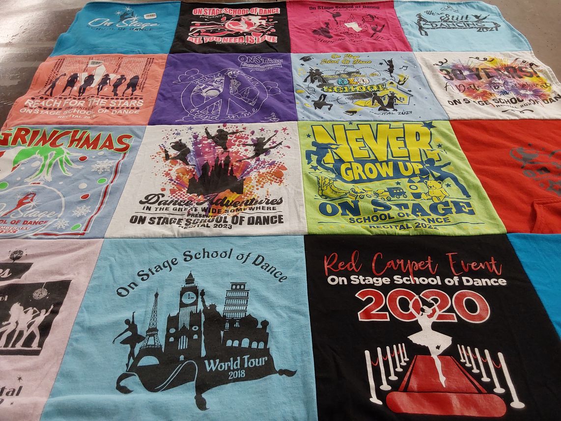 T-shirt quilt with dance, performing arts themes by Kristen from NC