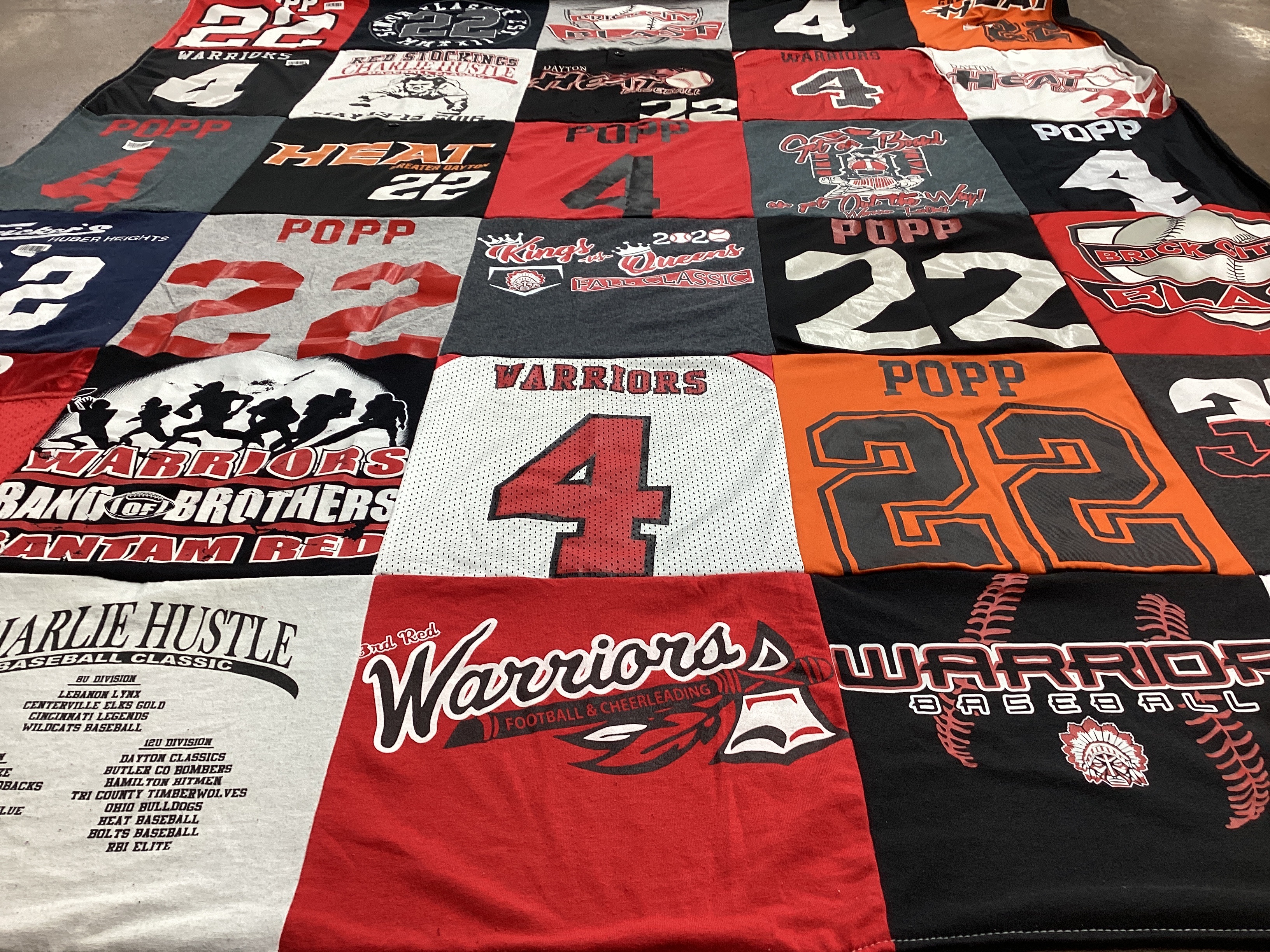 T-shirt quilt featuring warriors football, warriors baseball by Nikki from OH