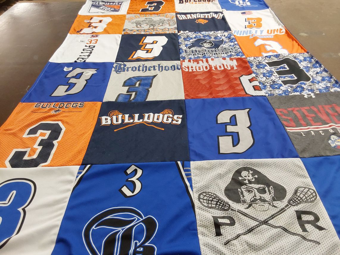 T-shirt quilt featuring orange town lacrosse, bulldogs by Michele from NJ
