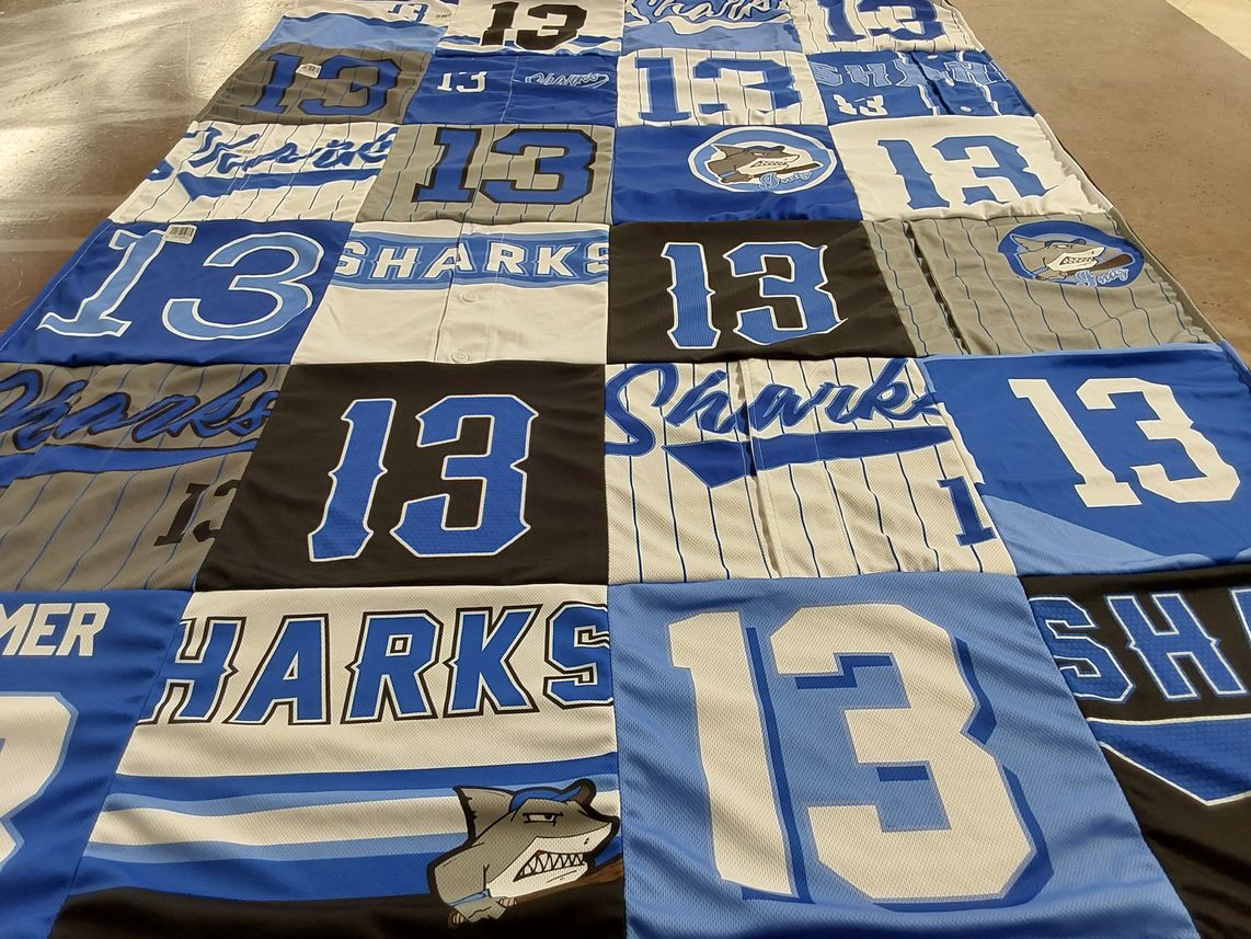 T-shirt quilt featuring sharks by Amanda from IN