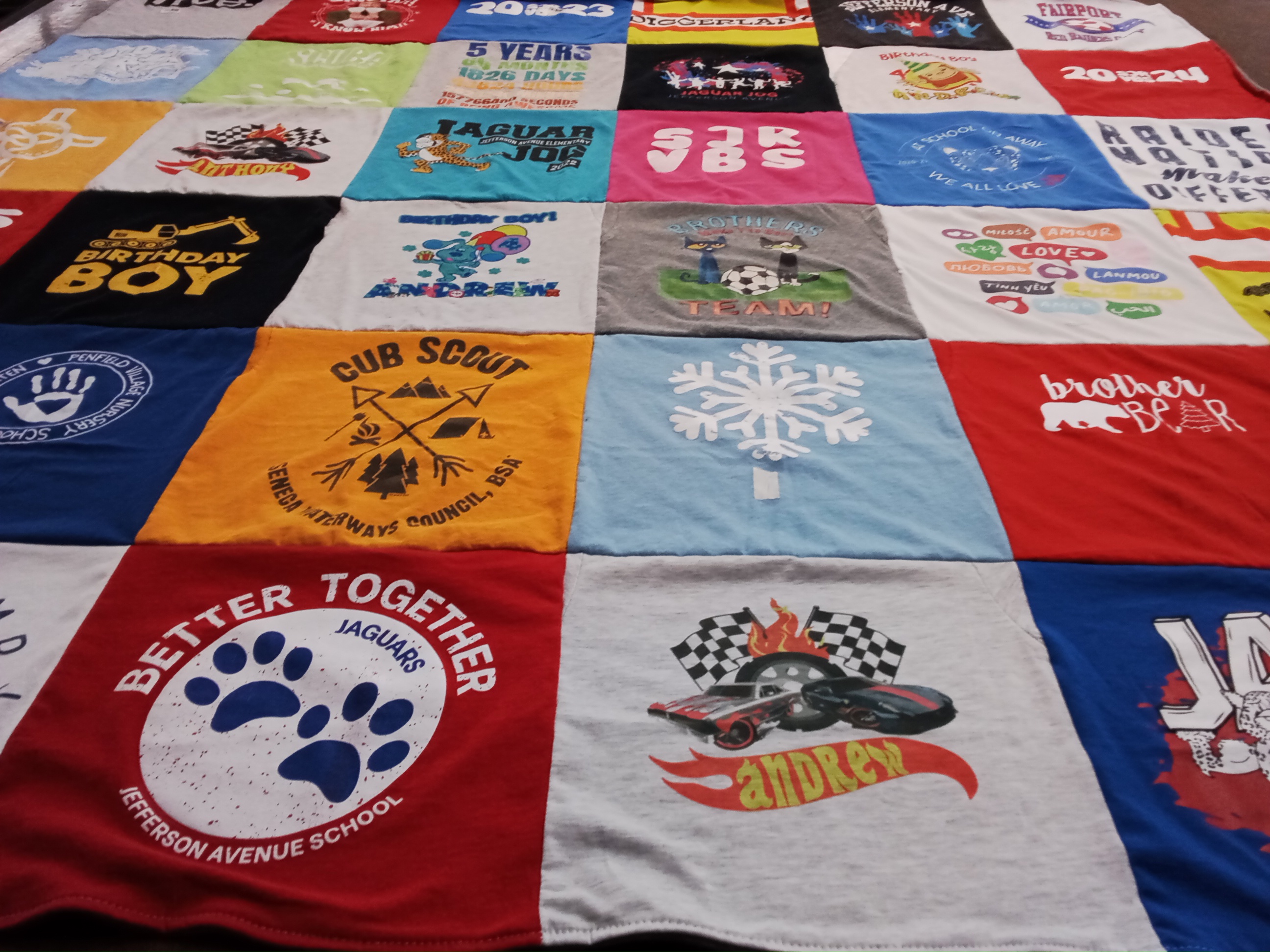 T-shirt quilt featuring jefferson avenue school jaguars by Sarah from NY