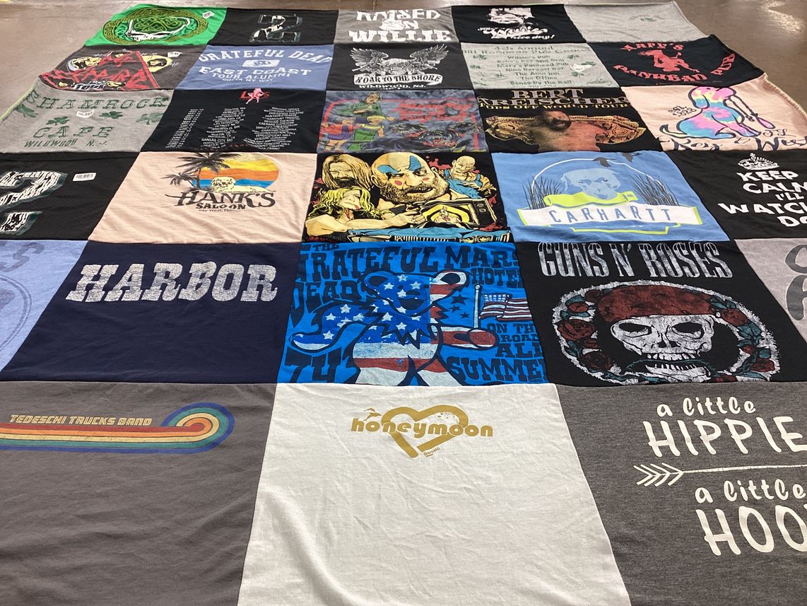 T-shirt quilt with music, festivals themes by Jessie from NJ