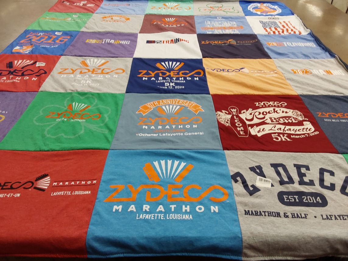 T-shirt quilt with running, marathons themes by Dawn from LA