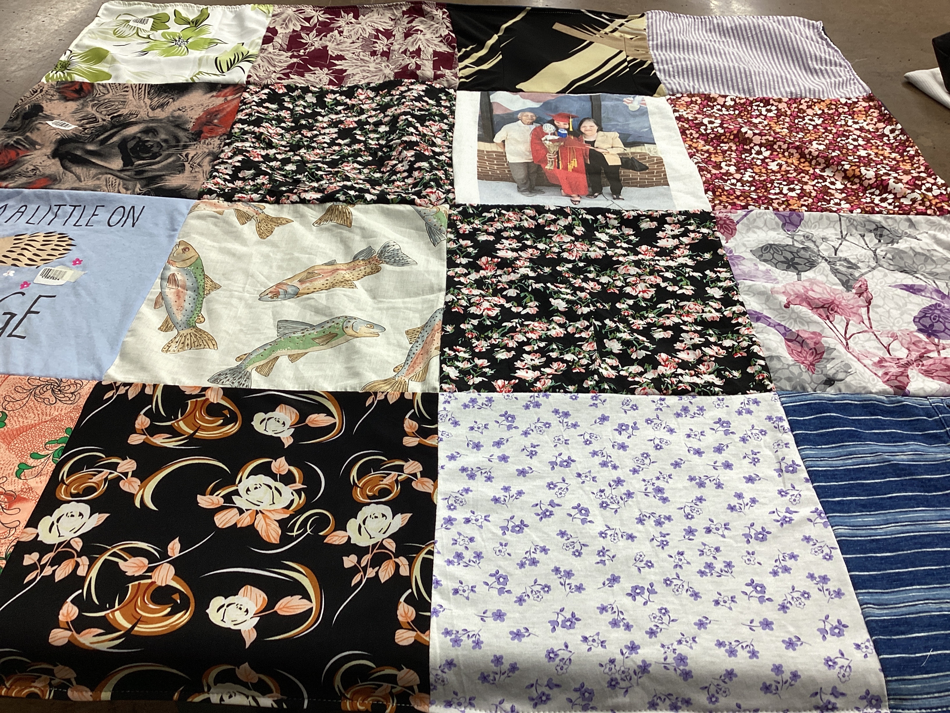 T-shirt quilt with nature, fishing themes by Tina from MI