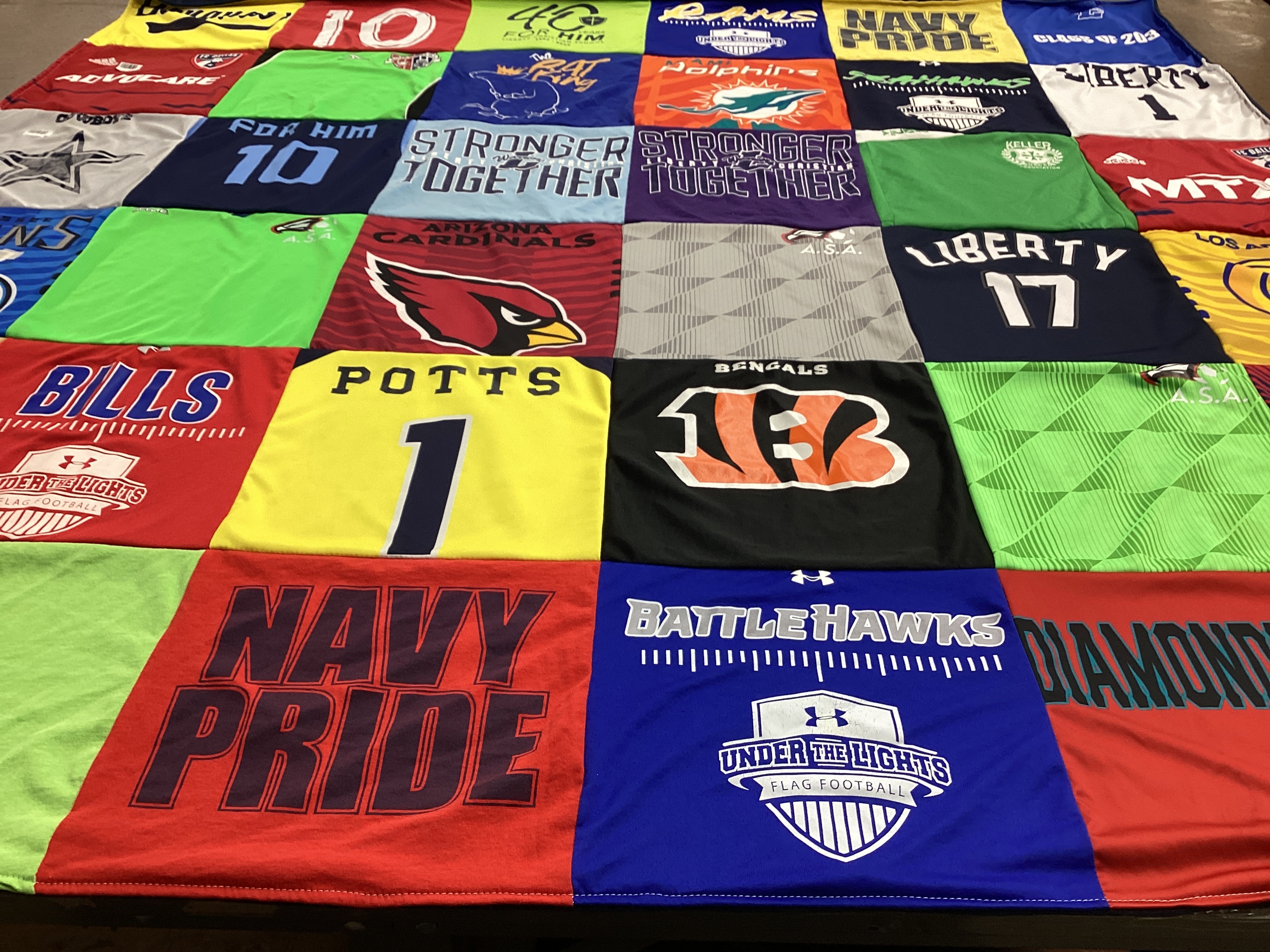 T-shirt quilt featuring arizona cardinals, cincinnati bengals by Tiffany from TX