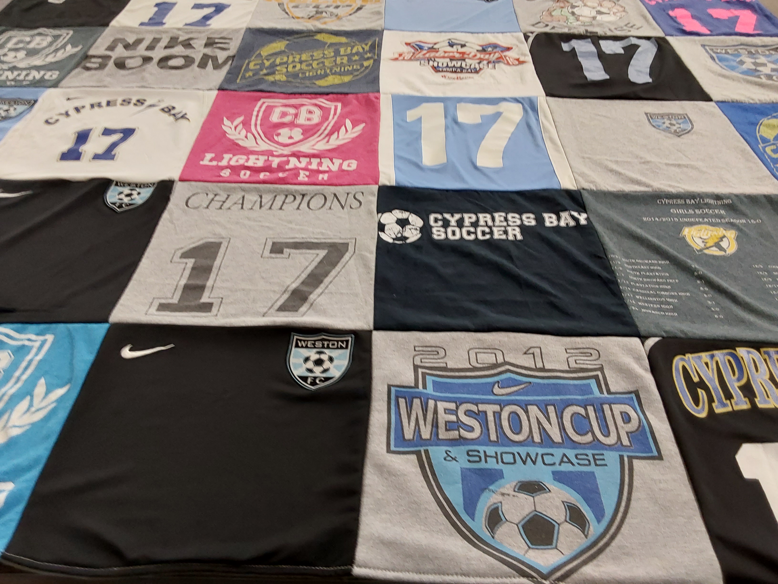 T-shirt quilt with soccer, sports themes by Grant from IN