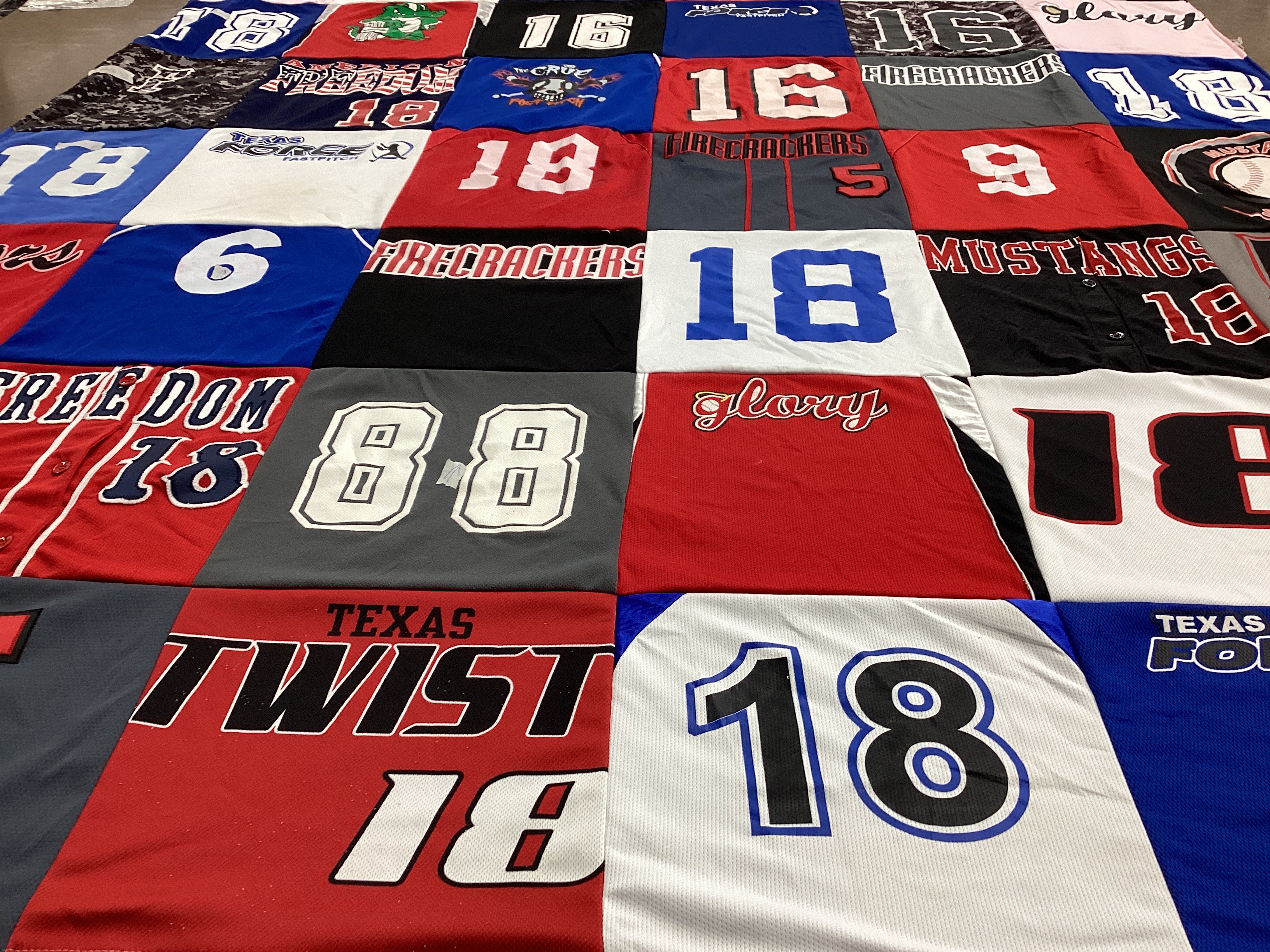 T-shirt quilt with softball, sports themes by Zoe from TX