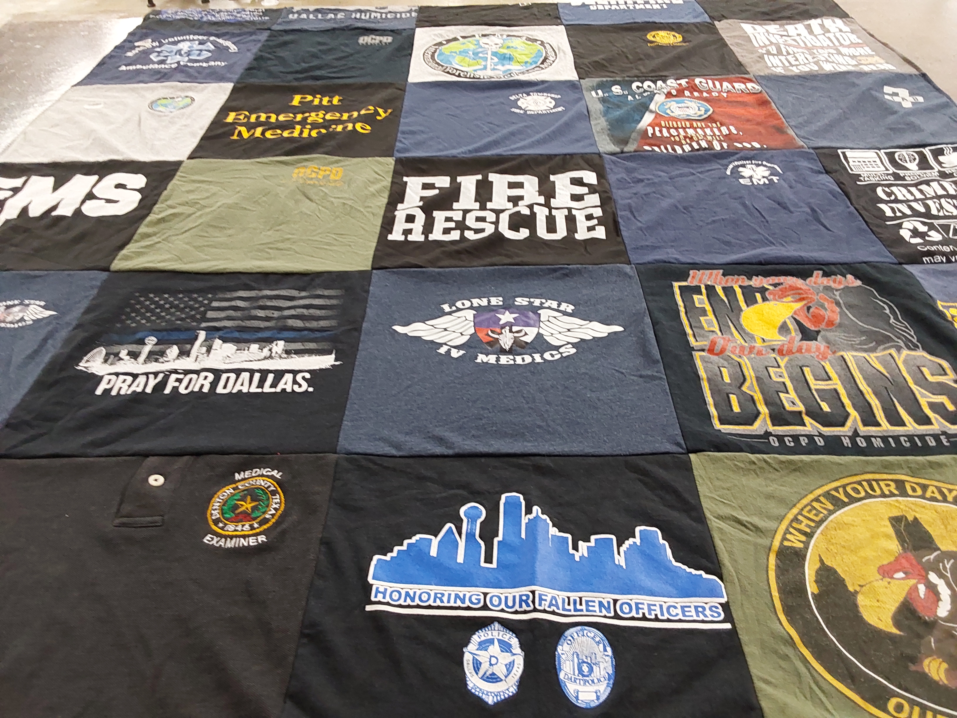T-shirt quilt from pitt emergency medicine, lonestar college by Antoinette from TX